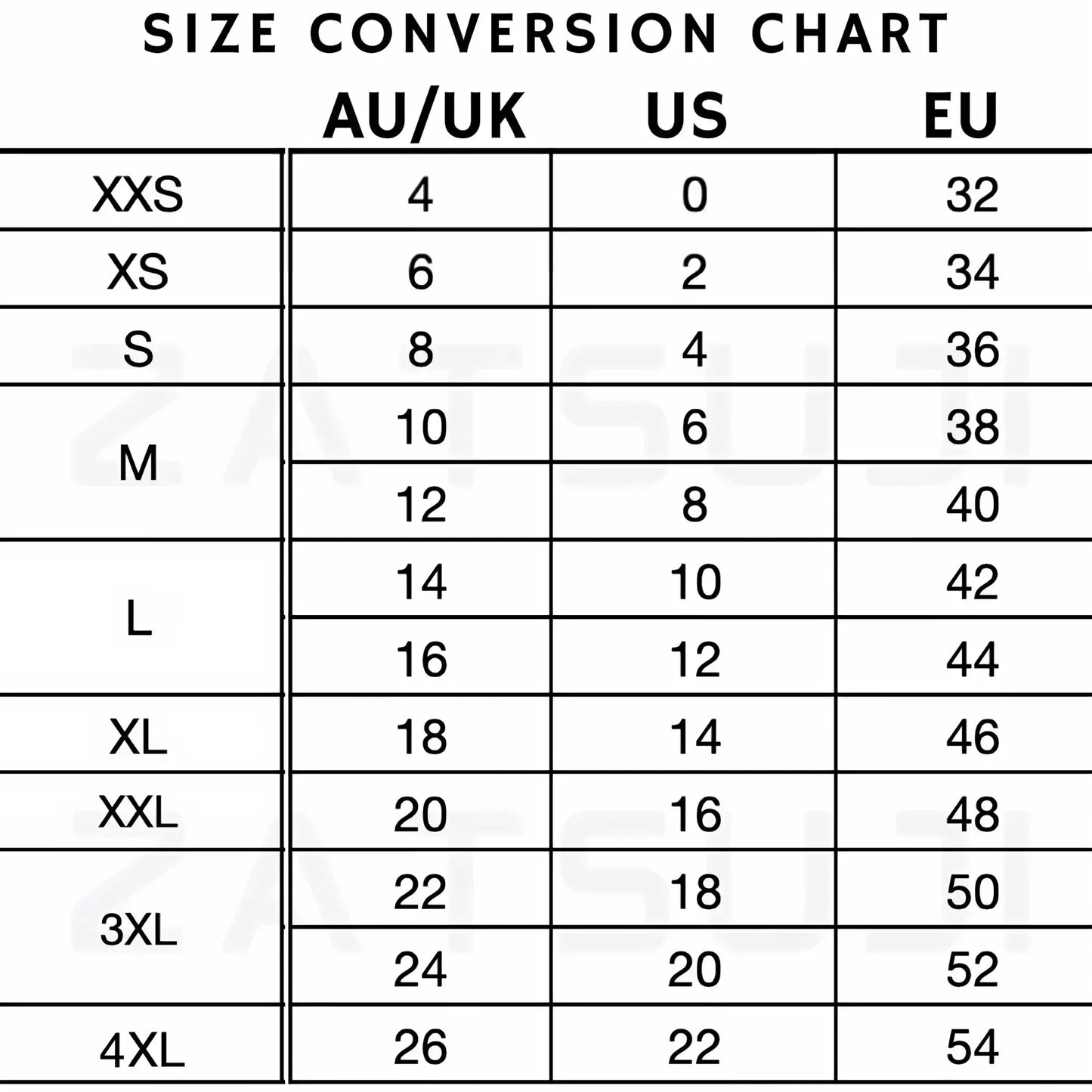 Women's size chart
