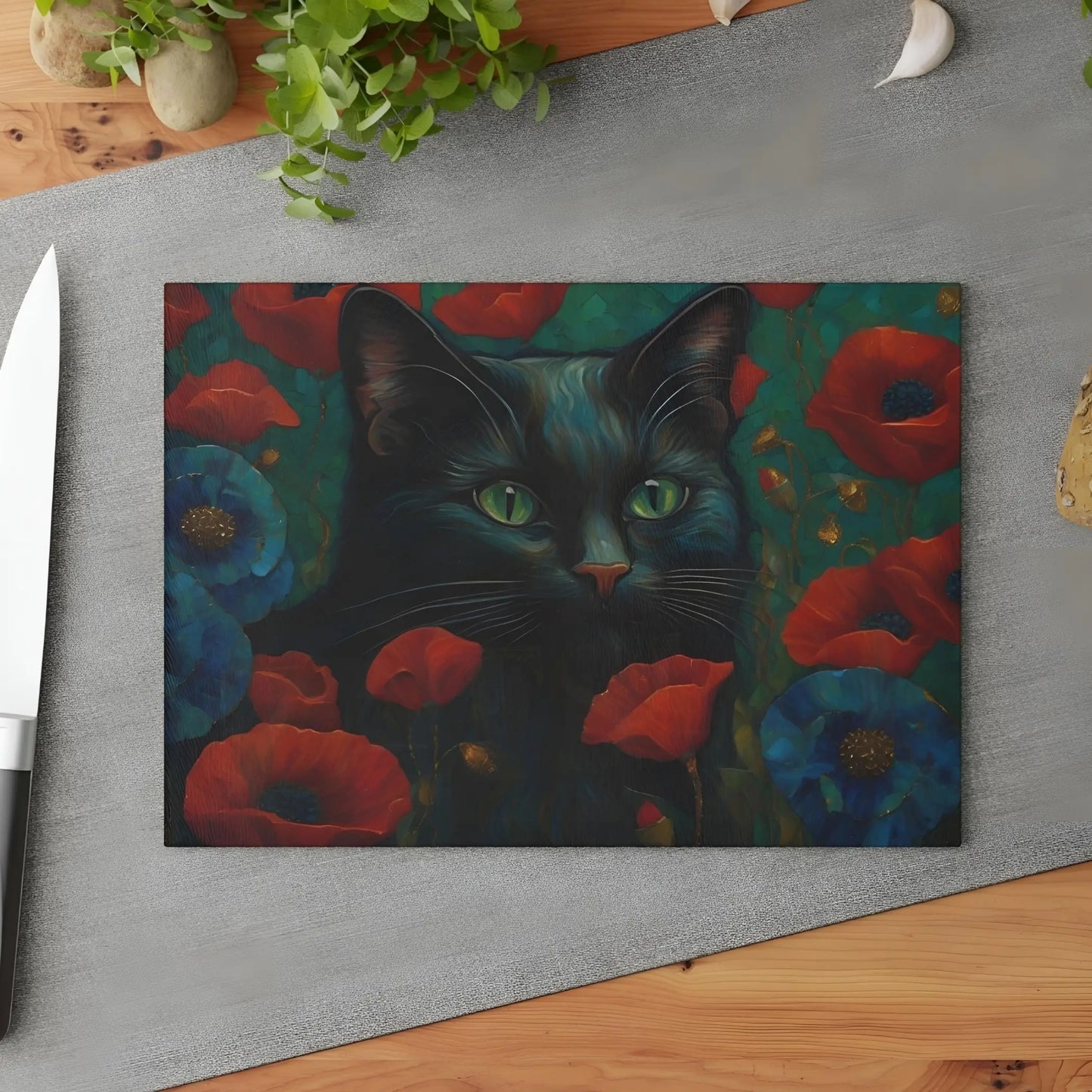 Black Kitten Glass Cutting Board - 8’’ x 11’’ / Rectangle - Cutting boards