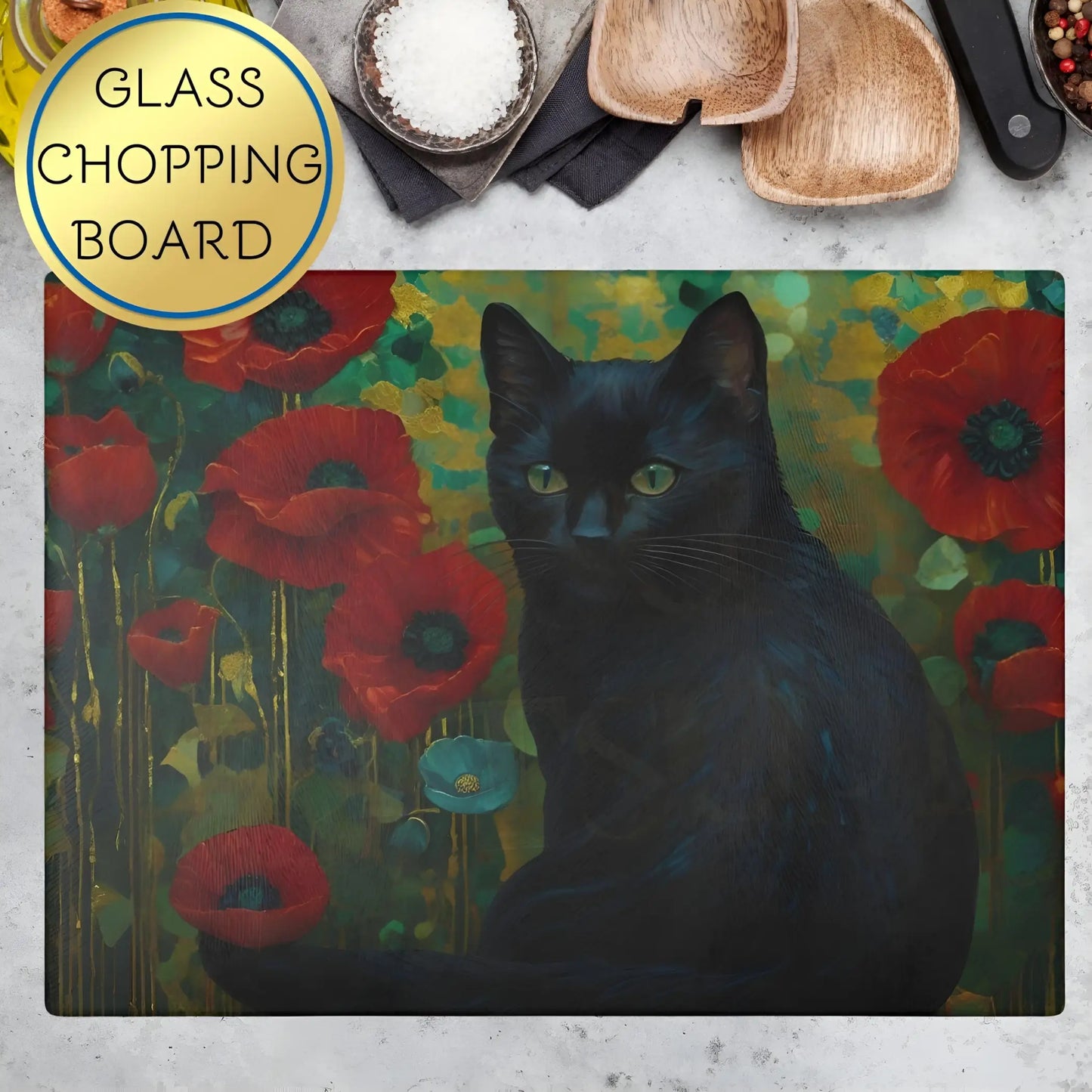 Cute Black Cat Glass Cutting Board - Cutting boards