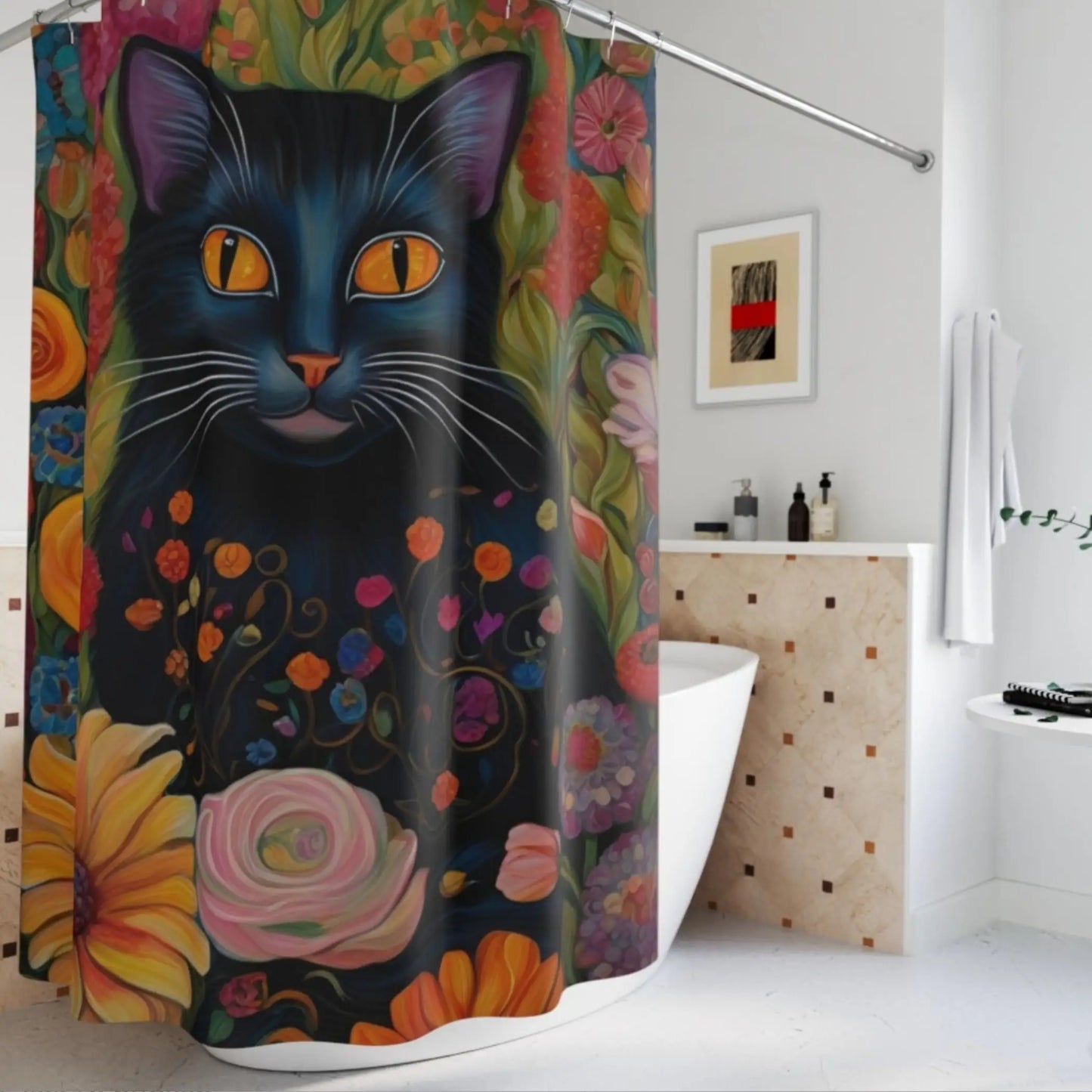 Black Cat Shower Curtain. - 71’’ × 74’’ - Shower curtain