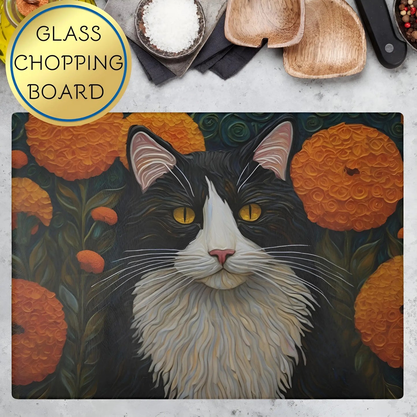 Black and White Cat Glass Cutting Board - Cutting boards