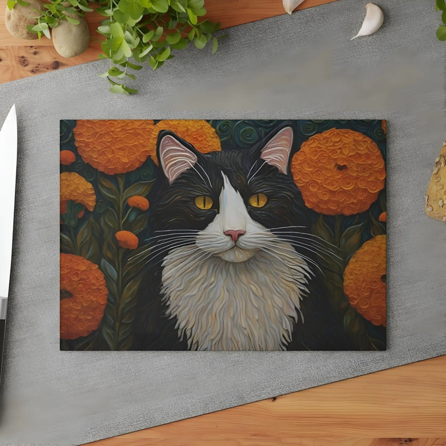 Black and White Cat Glass Cutting Board - 8’’ x 11’’ / Rectangle - Cutting boards