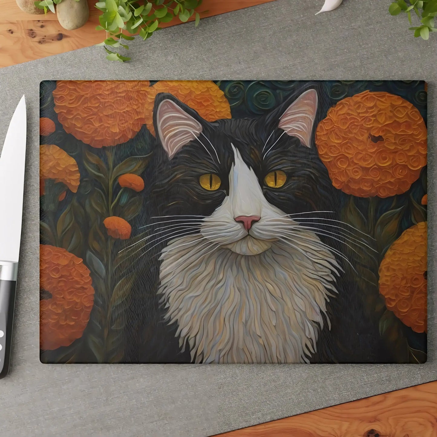 Black and White Cat Glass Cutting Board - 11’’ x 15’’ / Rectangle - Cutting boards