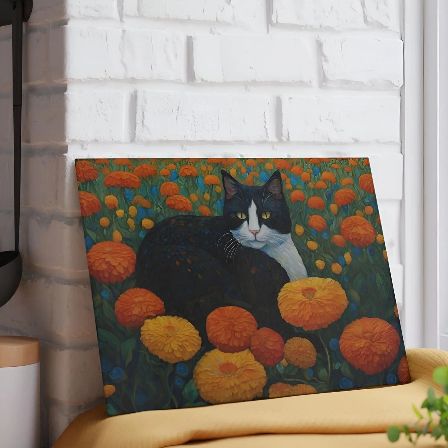 Cat Among Marigolds Glass Cutting Board - 8’’ x 11’’ / Rectangle - Home Decor