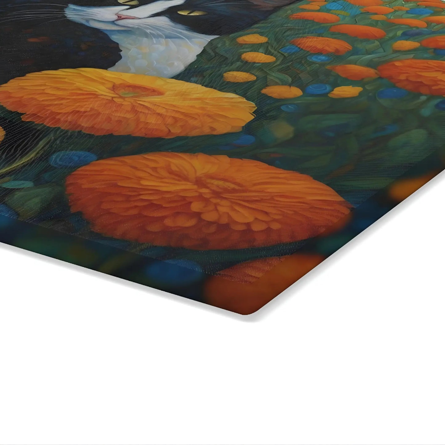 Cat Among Marigolds Glass Cutting Board - Home Decor