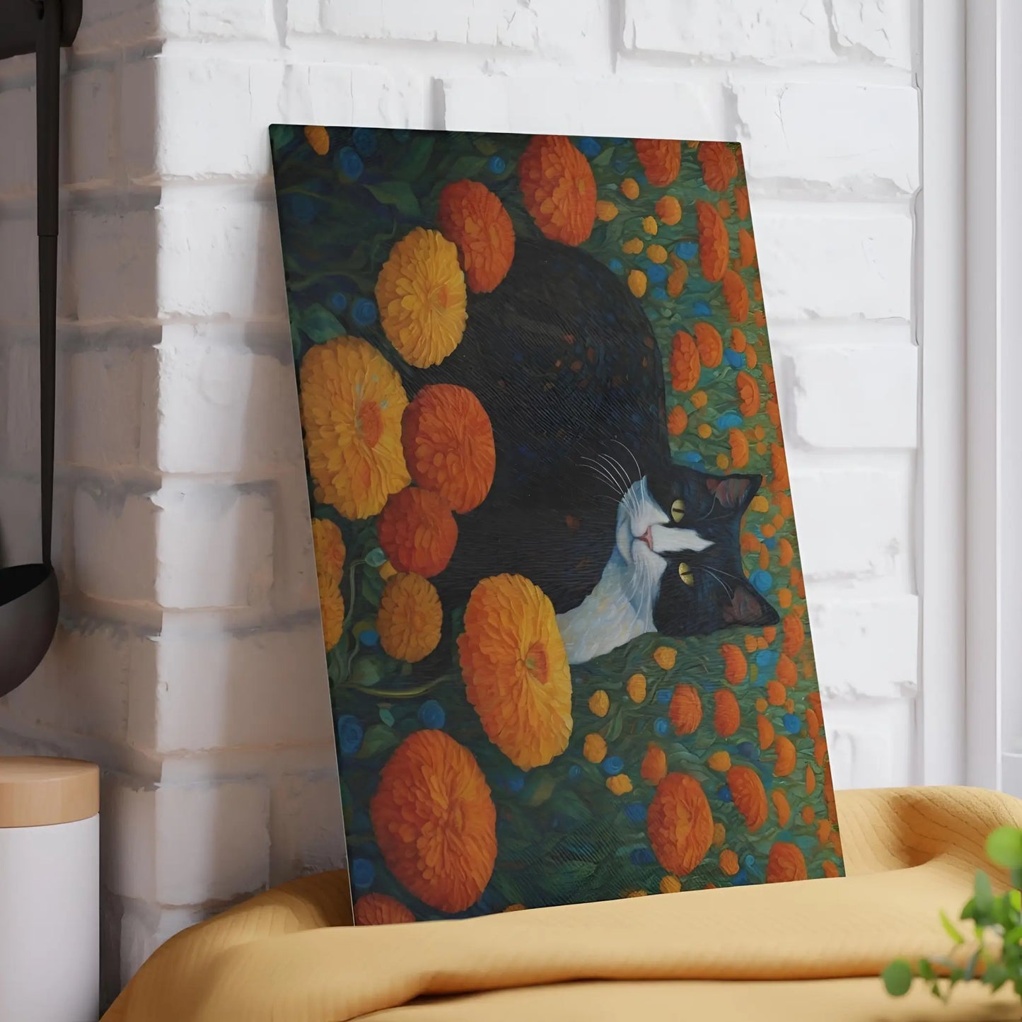 Cat Among Marigolds Glass Cutting Board - Home Decor