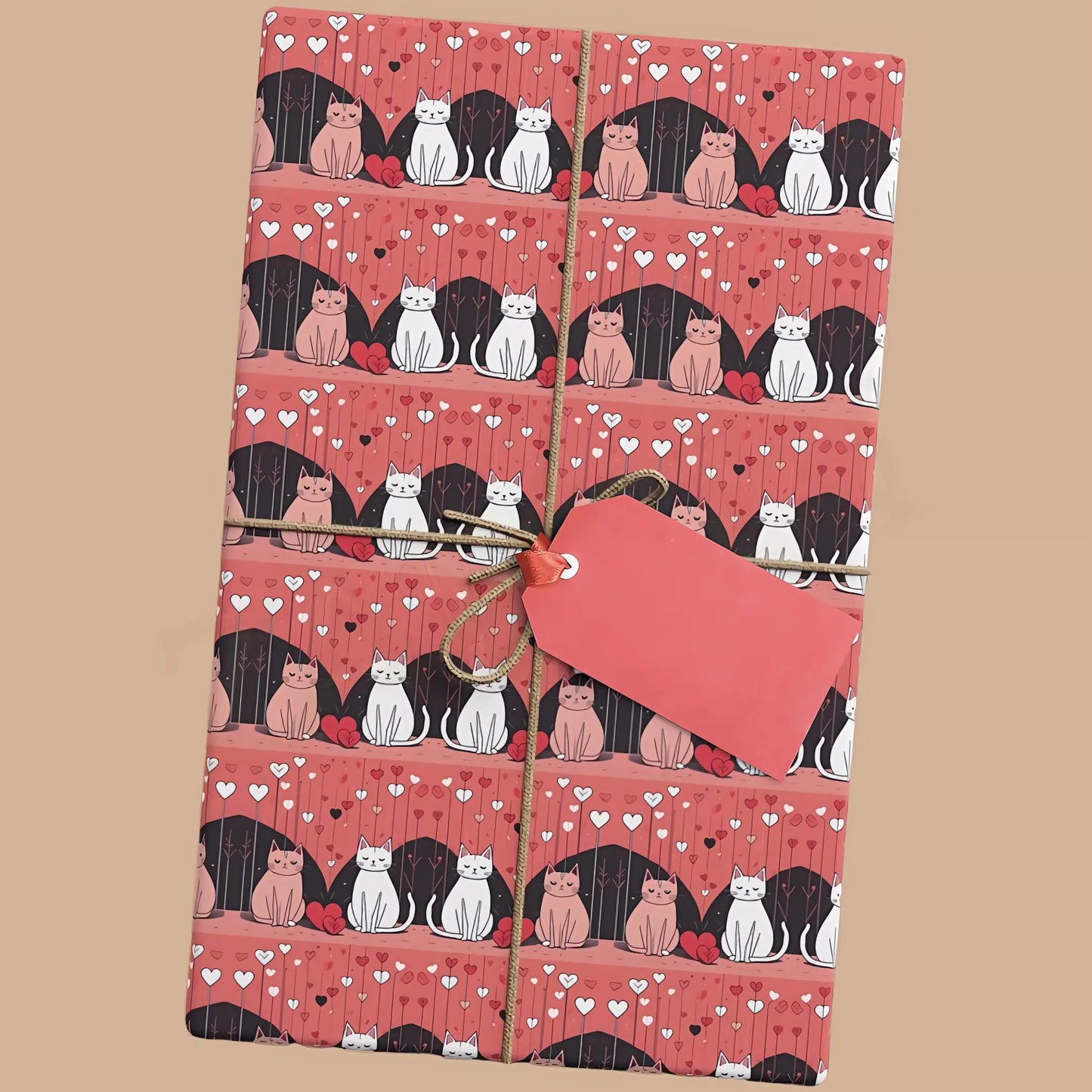 Cat Love Wrapping Paper - 20’’ x 28’’ / Single sheet / Satin - Wrapping paper