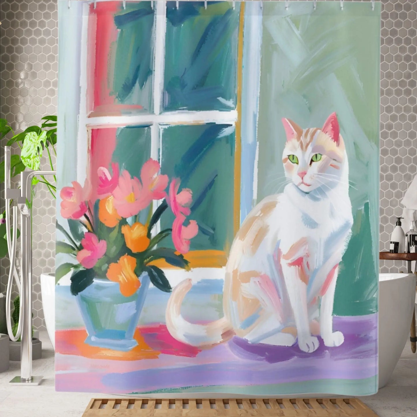 Cat Shower Curtain. - 71’’ × 74’’ - Shower curtain