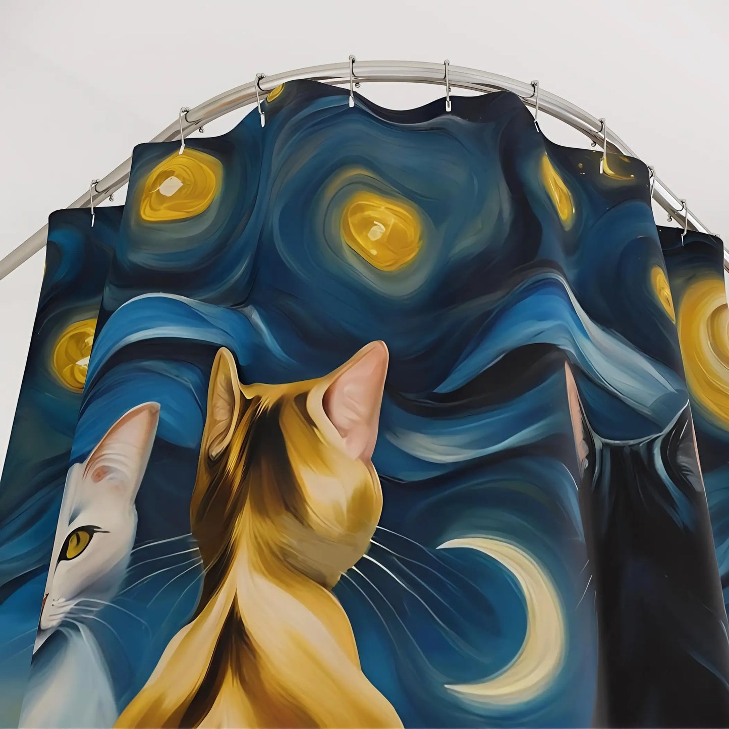 Starry Night Cats Shower Curtains. - 71’’ × 74’’ - Shower Curtains