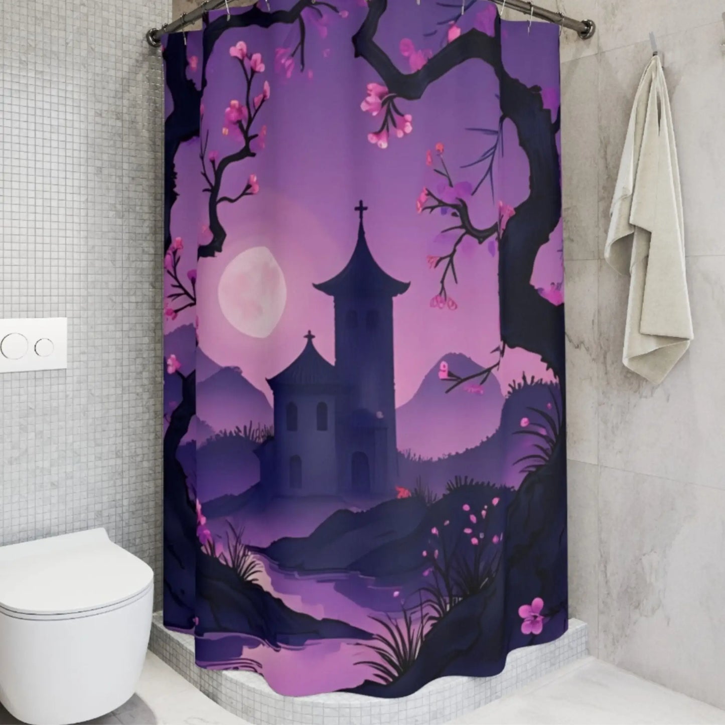 Enchanted Purple Castle Shower Curtain - 71’’ × 74’’ - Shower curtain