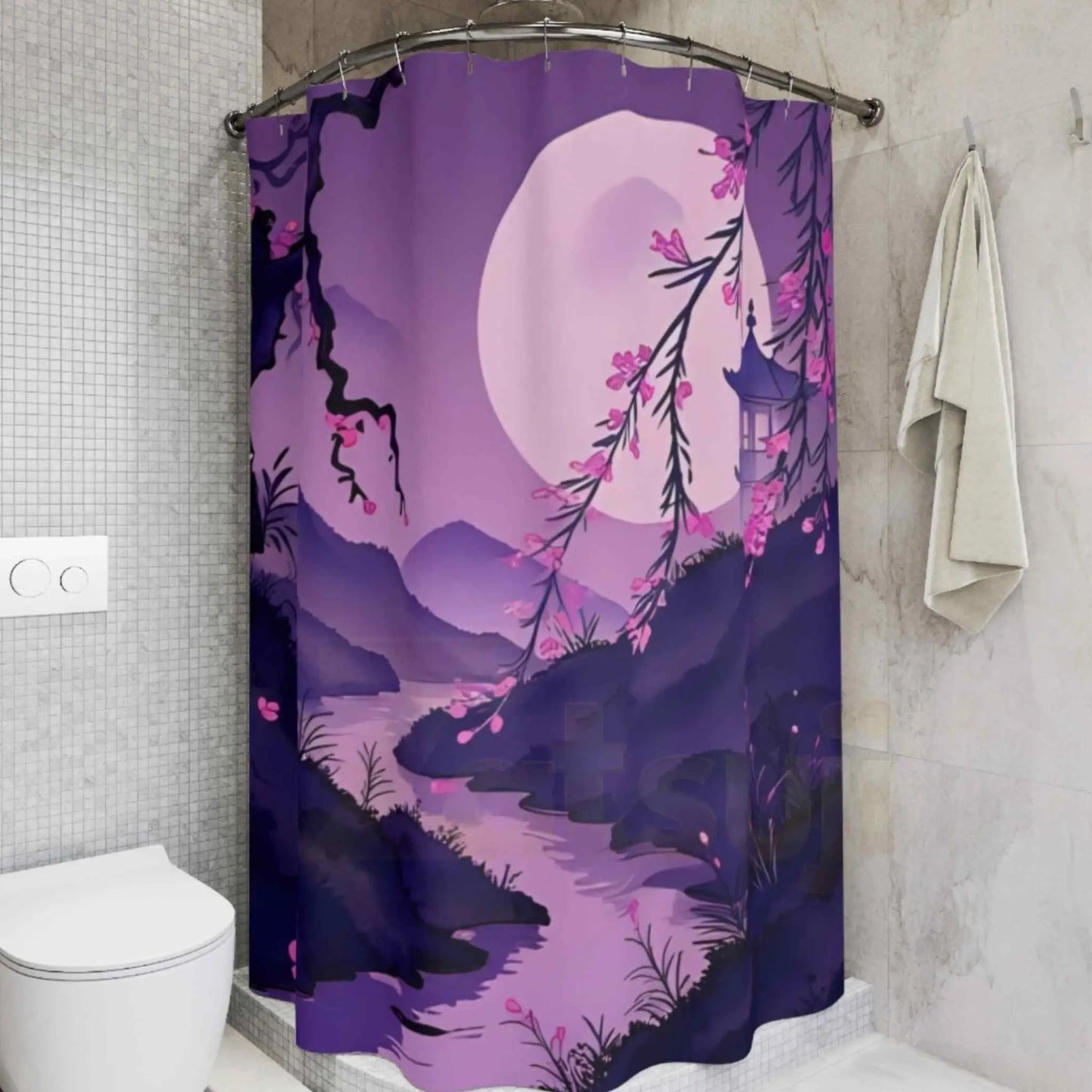 Enchanted Purple Mountains Shower Curtain - 71’’ × 74’’ - Home Decor
