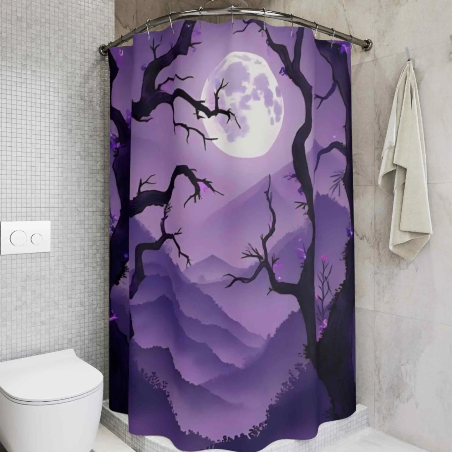 Spooky Purple Mountains Shower Curtain. - 71’’ × 74’’ - Home Decor