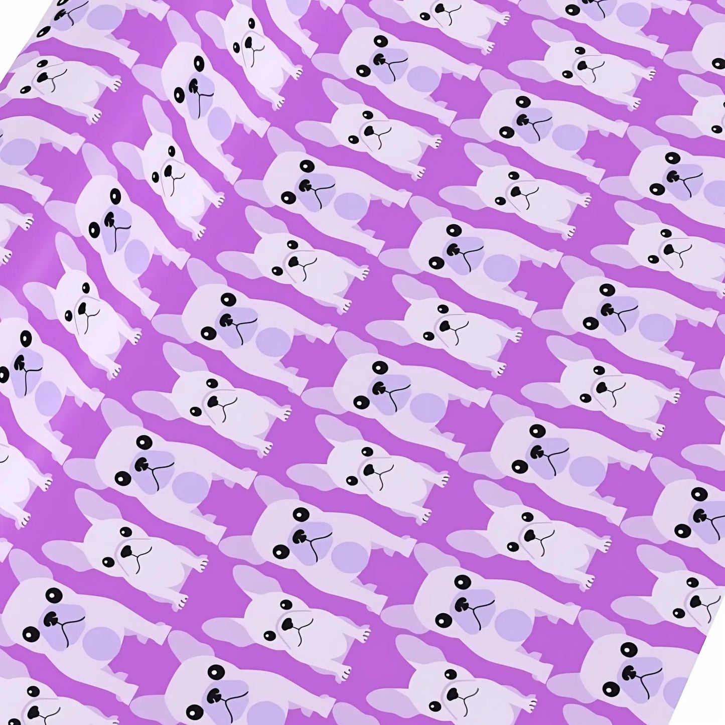 Pink with cute rounded geometric style pale mauve French Bulldog and puppy. Flat lay close up