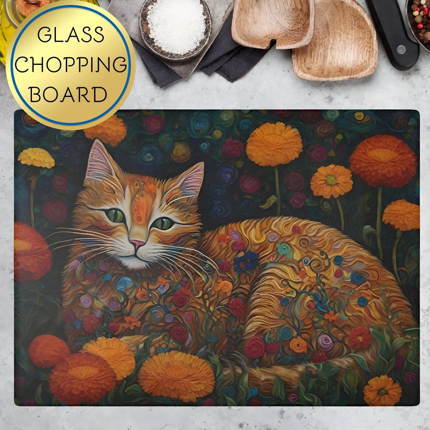 Ginger Cat Glass Cutting Board - Home Decor