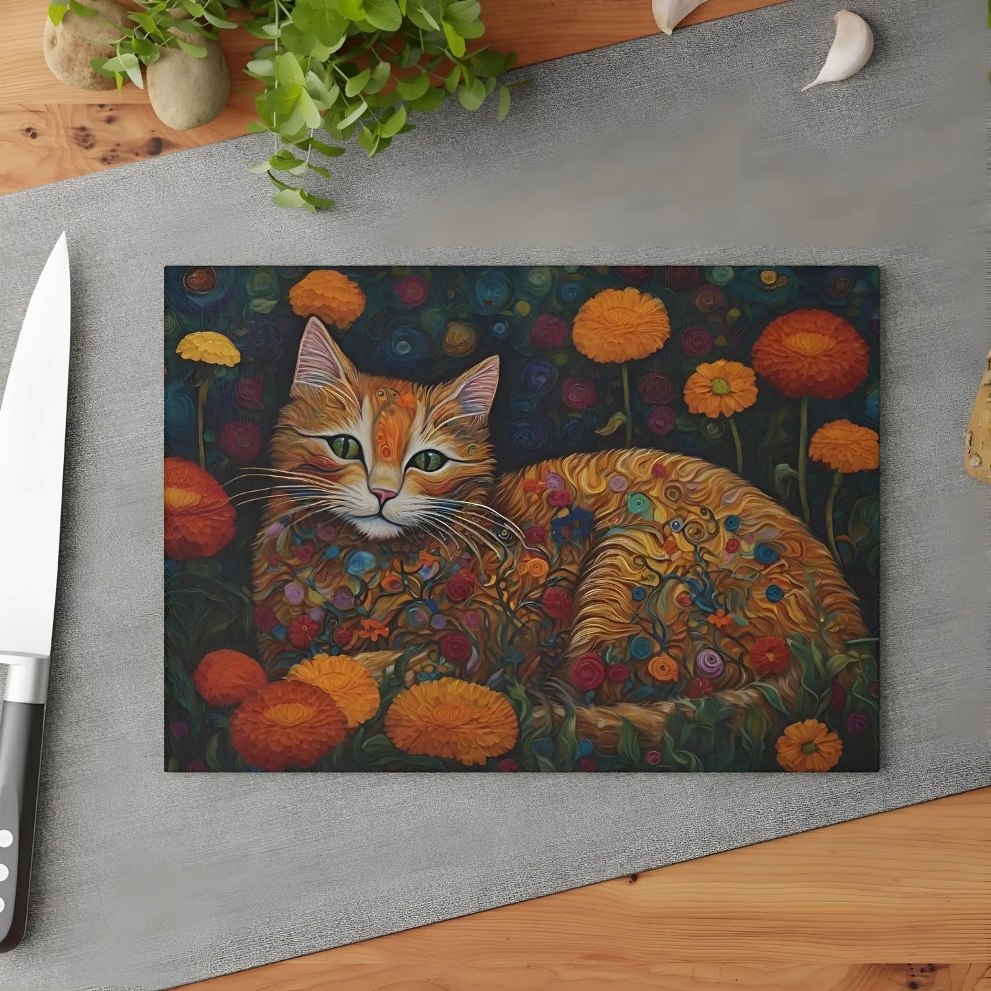 Ginger Cat Glass Cutting Board - 8’’ x 11’’ / Rectangle - Home Decor