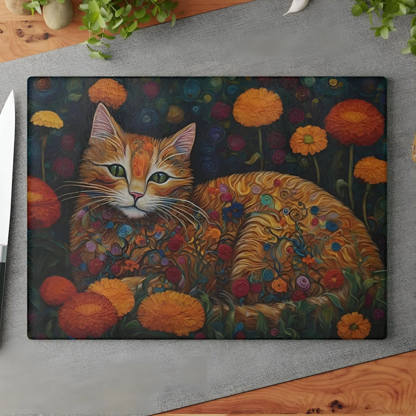 Ginger Cat Glass Cutting Board - 11’’ x 15’’ / Rectangle - Home Decor