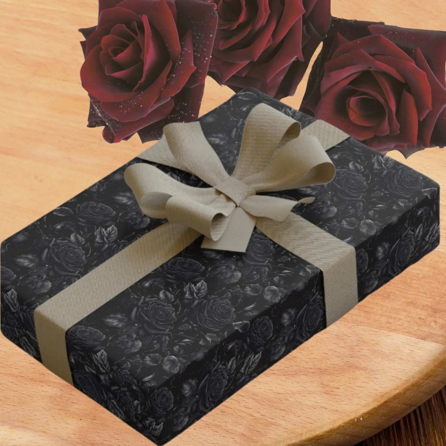 Black paper with gothic black roses