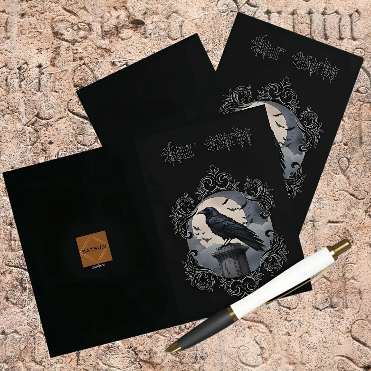 Gothic Dark Raven Customizable Greeting Cards (5 Pack) - 5.8” x 8.2” / Semi Glossy / 5 pcs - Personalized Gothic Cards