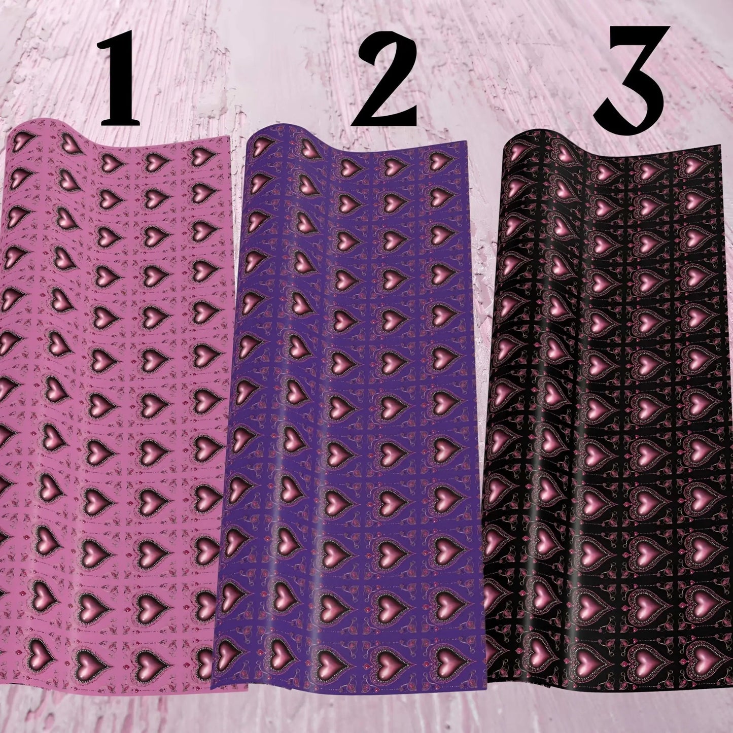 Gothic hearts wrapping paper colour choices