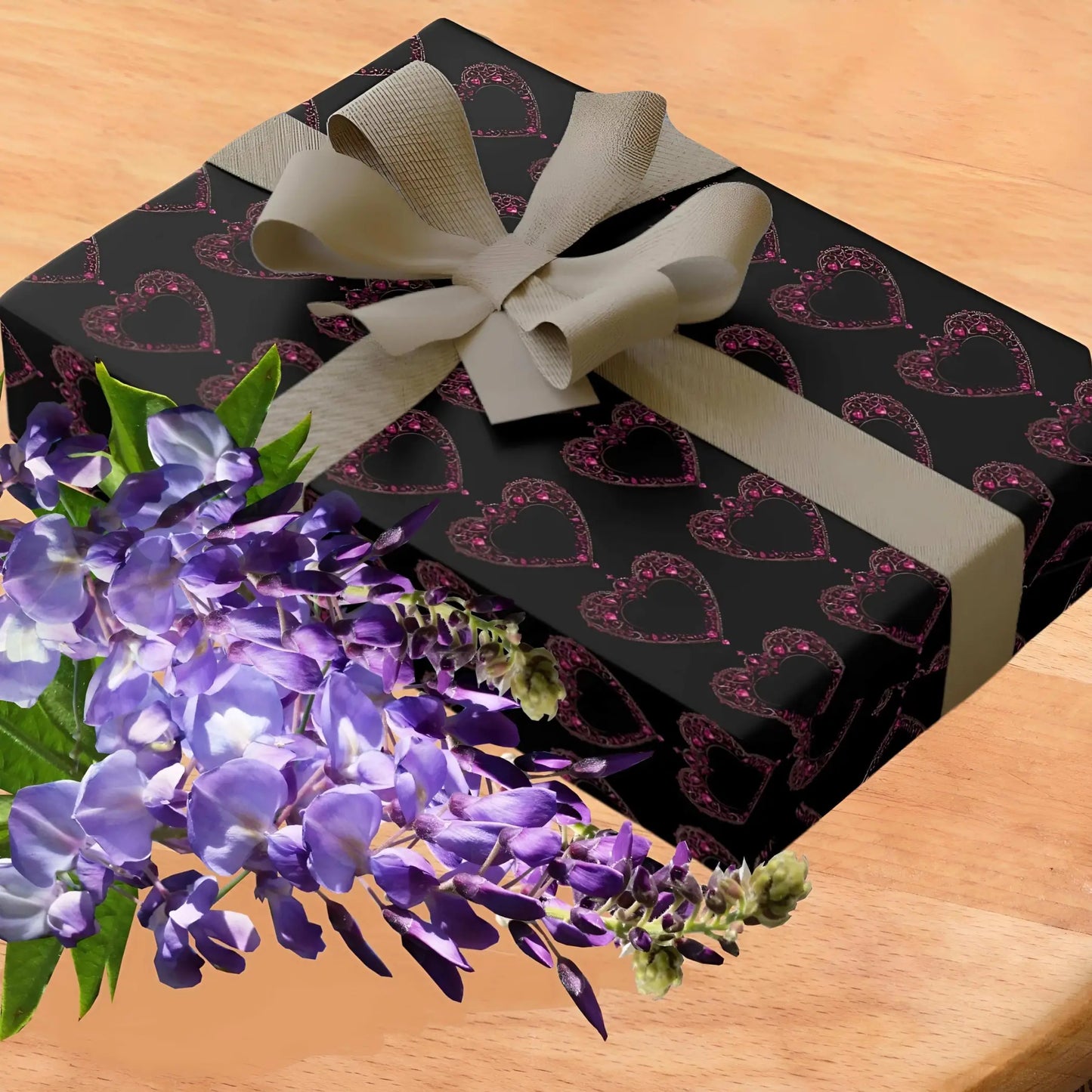Gothic Hearts Gift Wrapping Paper Rolls, 1pc
