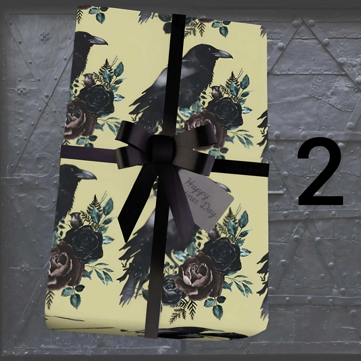 Gothic ravens wrapping paper yellow