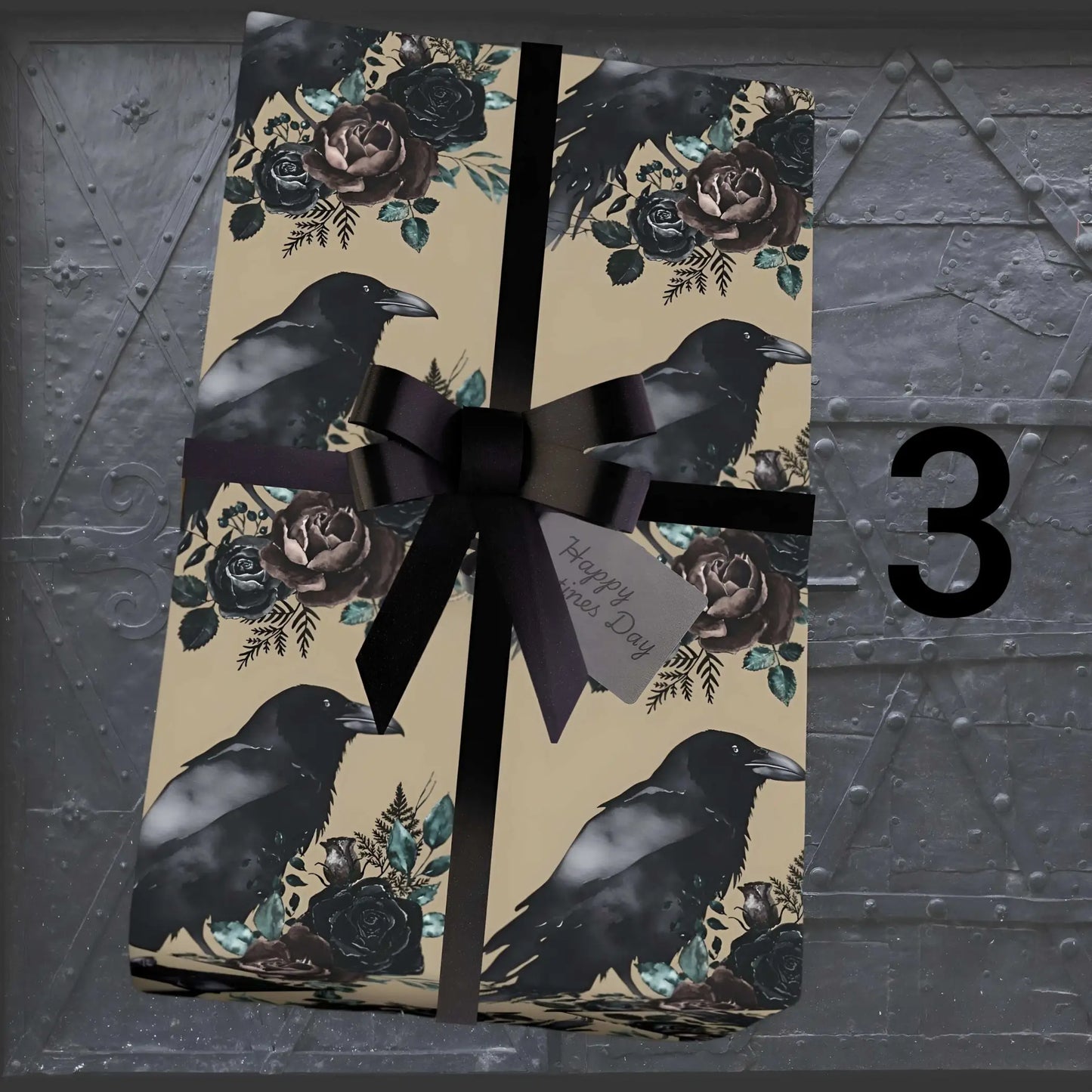 Gothic ravens wrapping paper beige