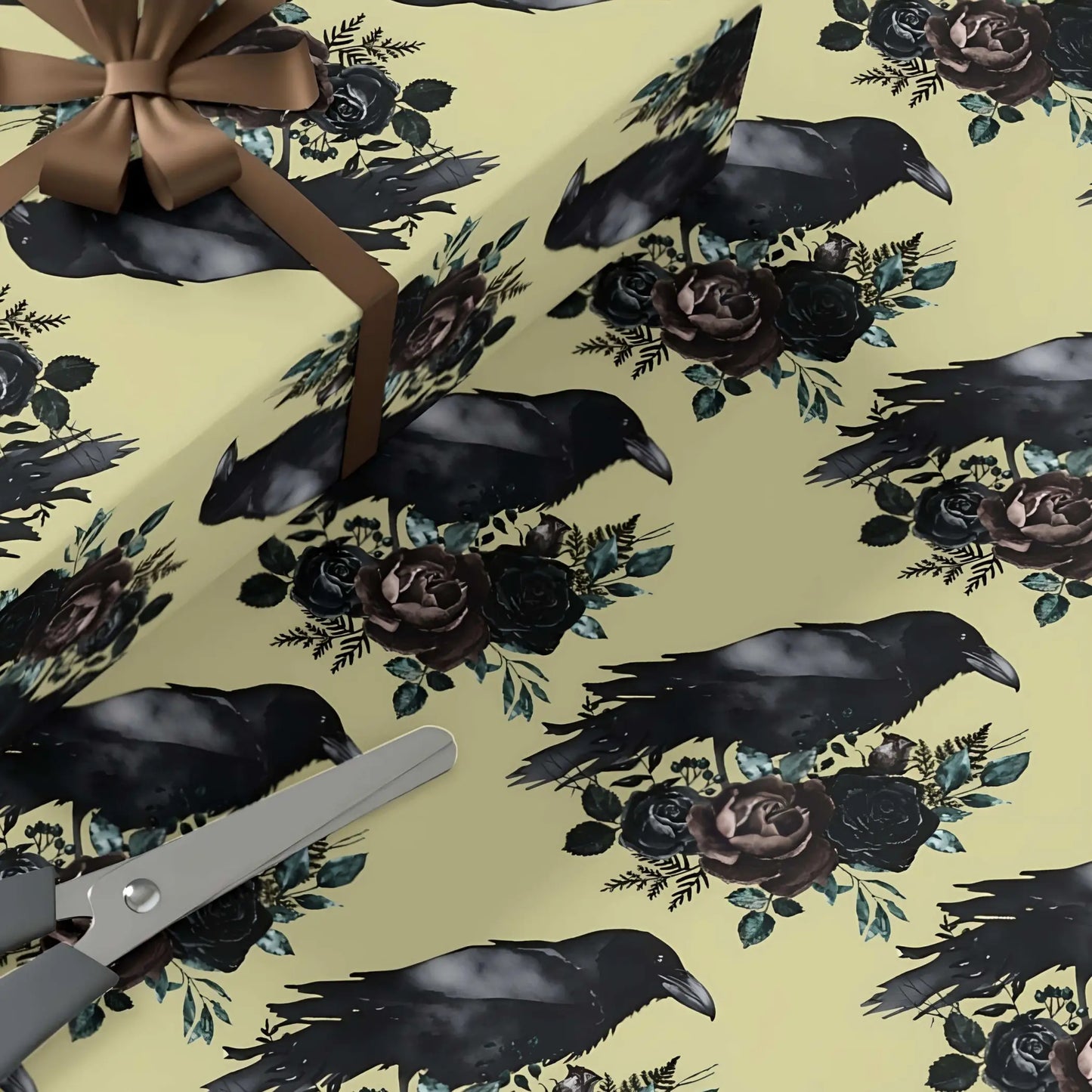 Close up of gothic ravens wrapping paper