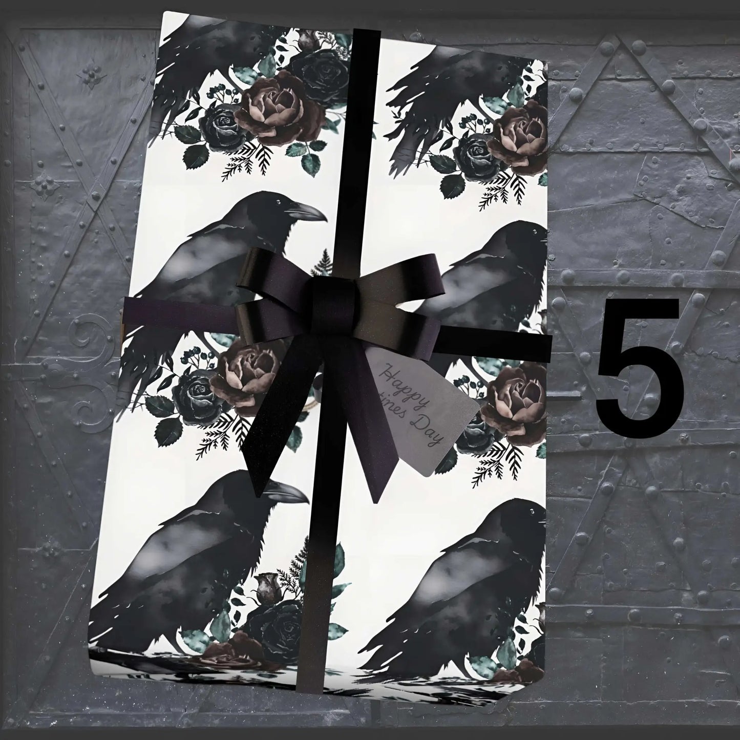 Gothic ravens wrapping paper white