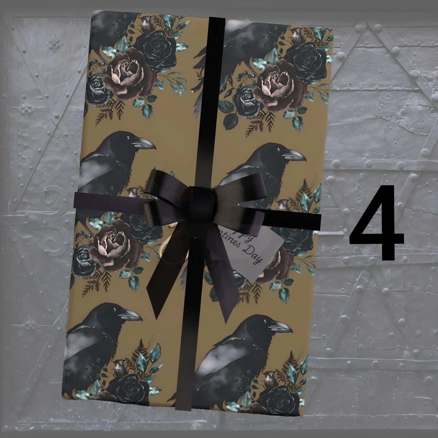 Gothic ravens wrapping paper golden brown
