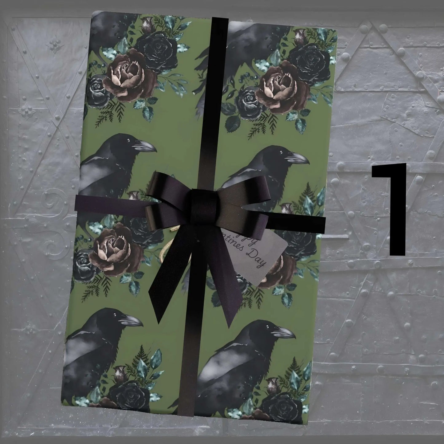 Gothic ravens wrapping paper Victorian green