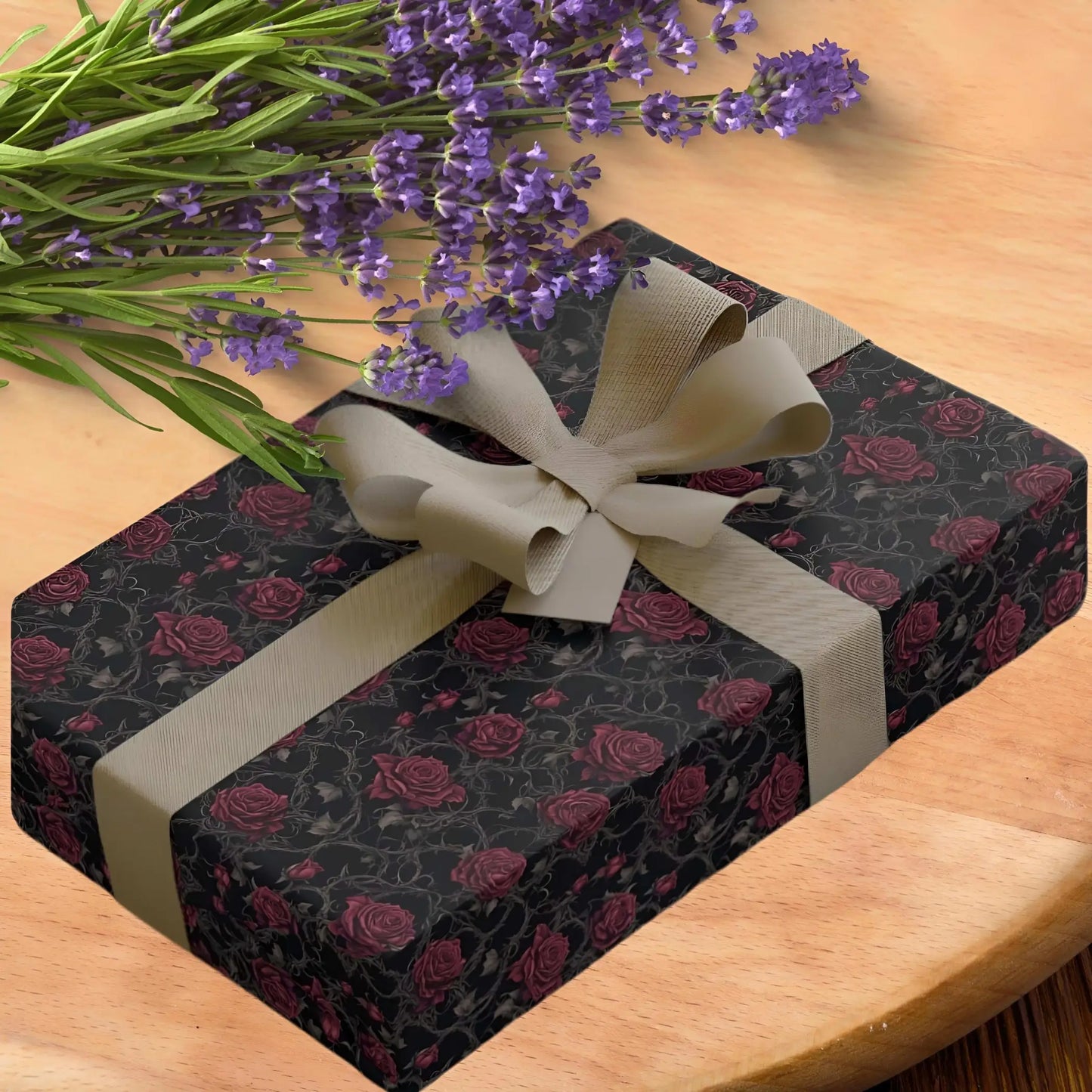 Black paper with tiny red roses