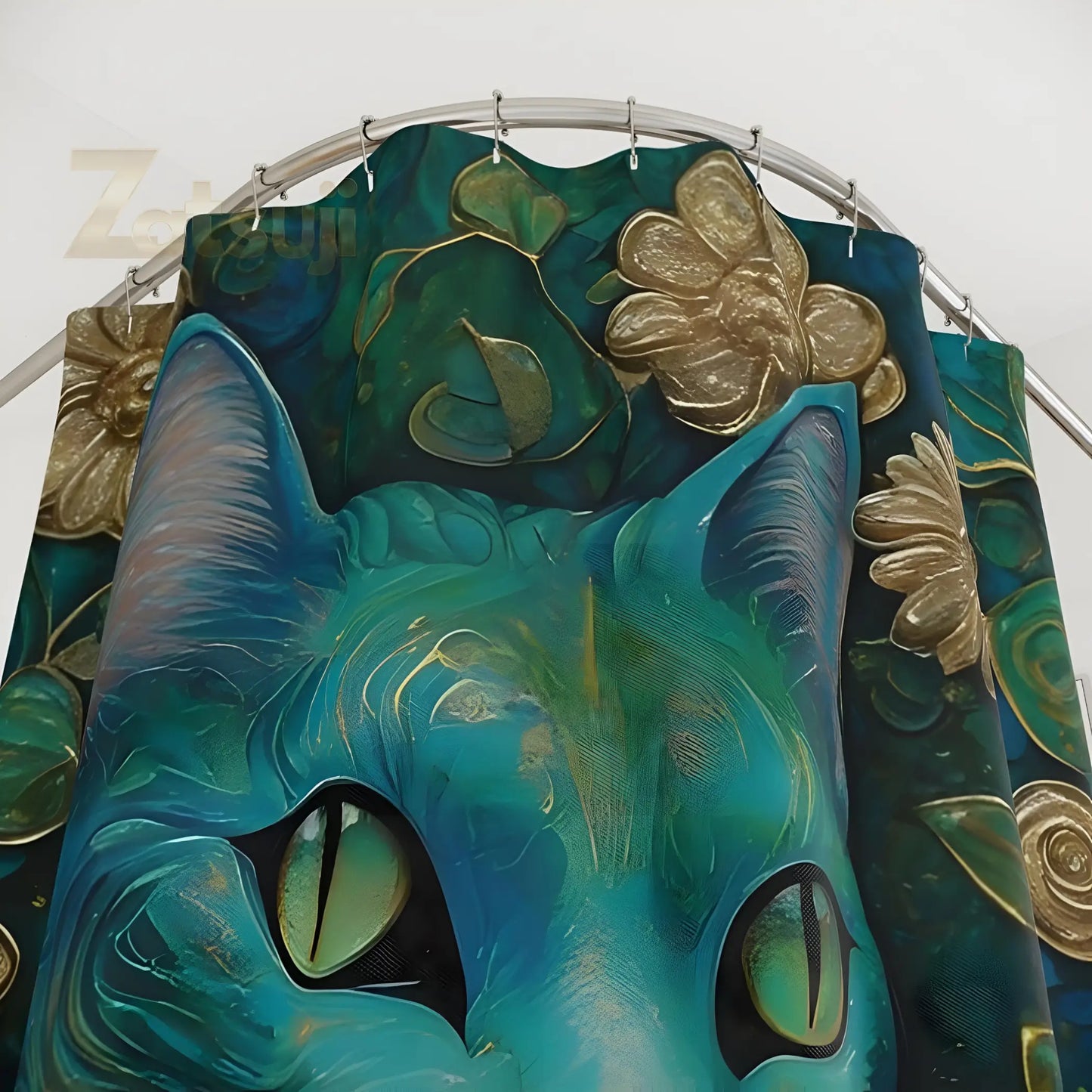 Klimt Style Cat Shower Curtain. - 71’’ × 74’’ - Home Decor