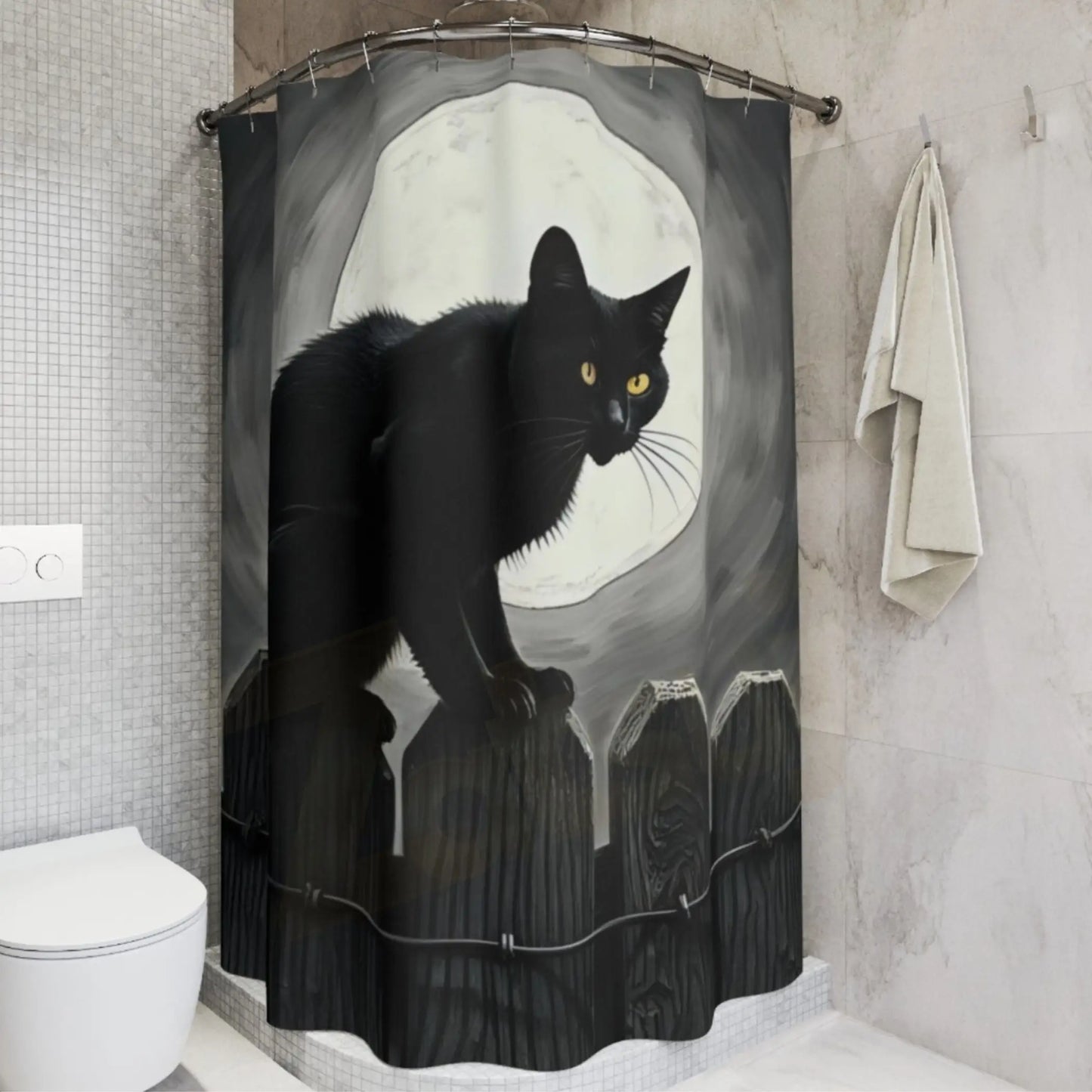 Moonlight Black Cat Shower Curtain. - 71’’ × 74’’ - Home Decor