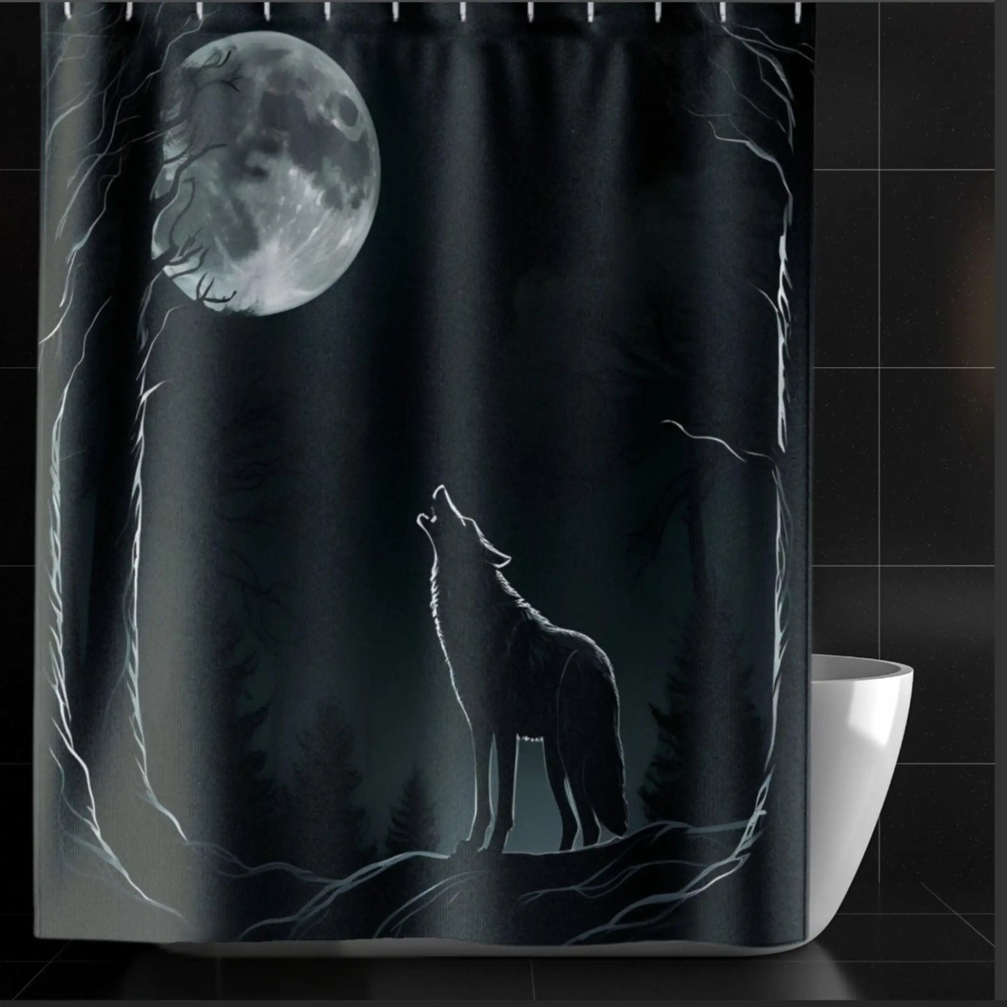 Howling Wolf by Moonlight Shower Curtain - 71’’ × 74’’ - Shower curtain