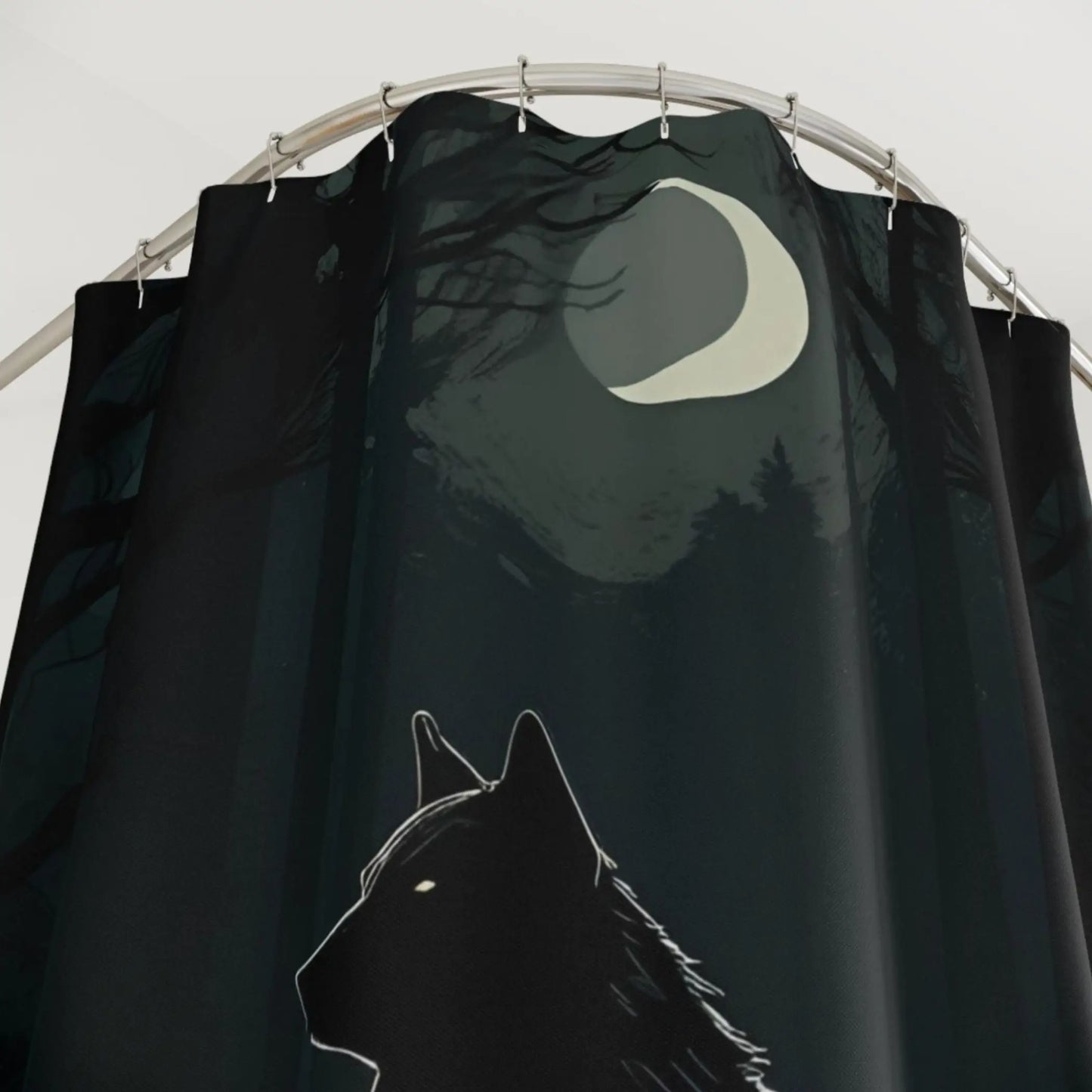 Wolf Under Crescent Moon Shower Curtain. - 71’’ × 74’’ - Shower curtain