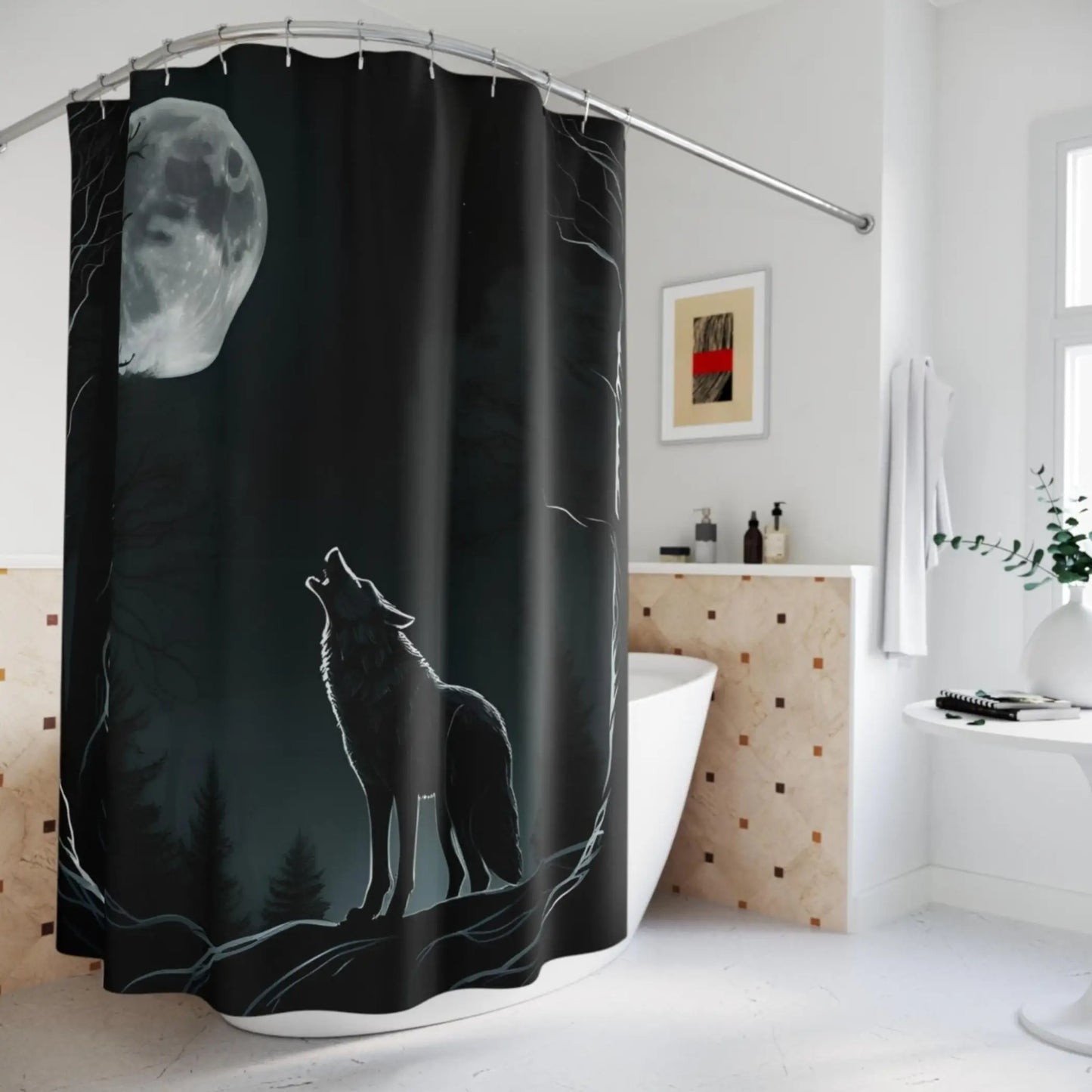 Howling Wolf by Moonlight Shower Curtain - 71’’ × 74’’ - Shower curtain