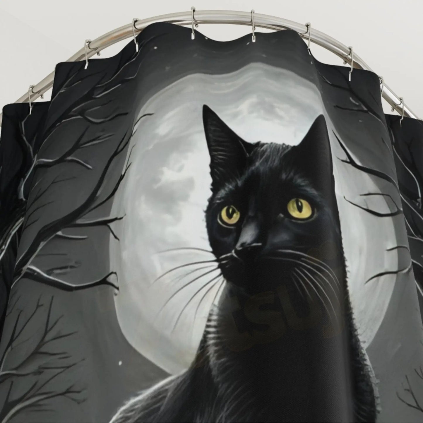 Moonlit Forest Black Cat Shower Curtain. - 71’’ × 74’’ - Shower curtain