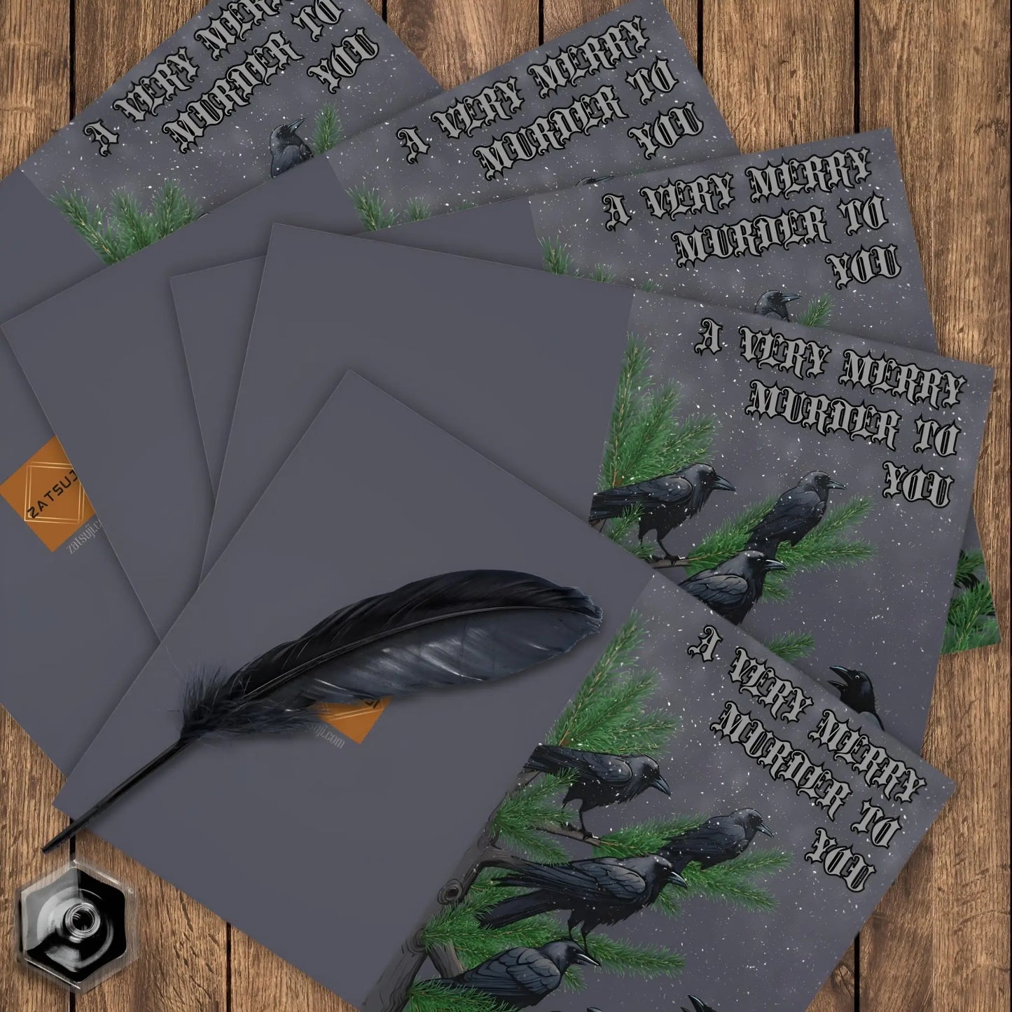 Murder of Crows Christmas Greeting Cards (5 Pack) - 5.8” x 8.2” / Semi Glossy / 5 pcs - Christmas Cards