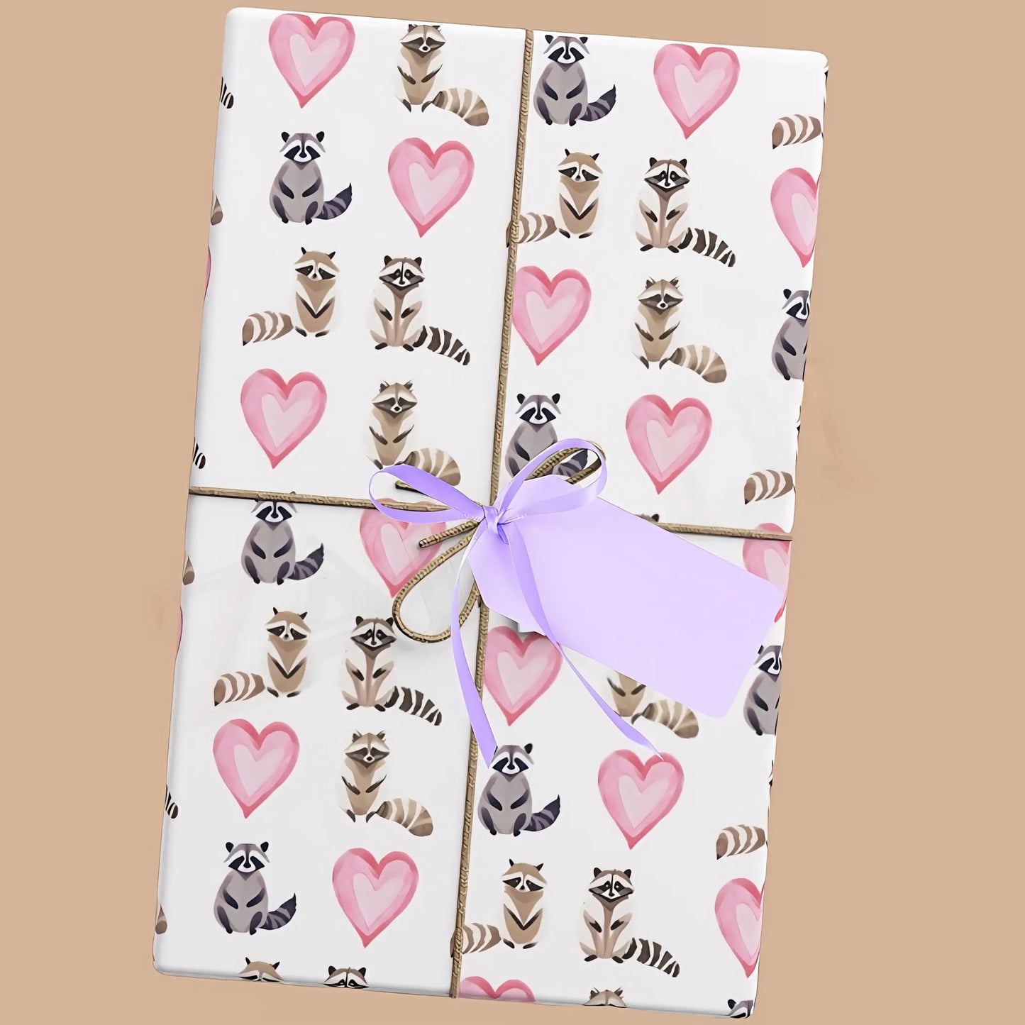 Raccoons and Hearts Wrapping Paper - 20’’ x 28’’ / Single sheet / Satin - Wrapping paper