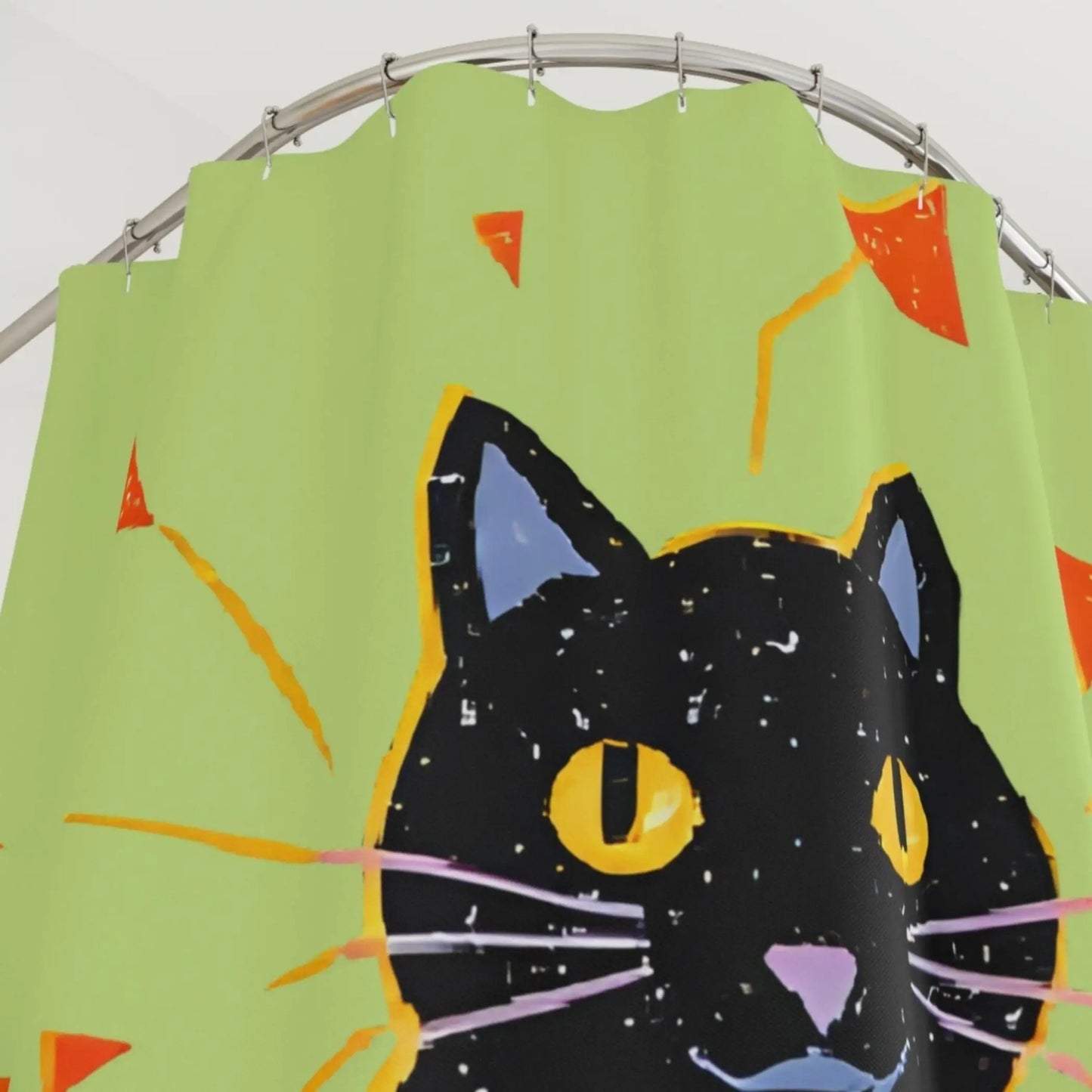 Funky Retro Black Cat Shower Curtain. - 71’’ × 74’’ - Home Decor