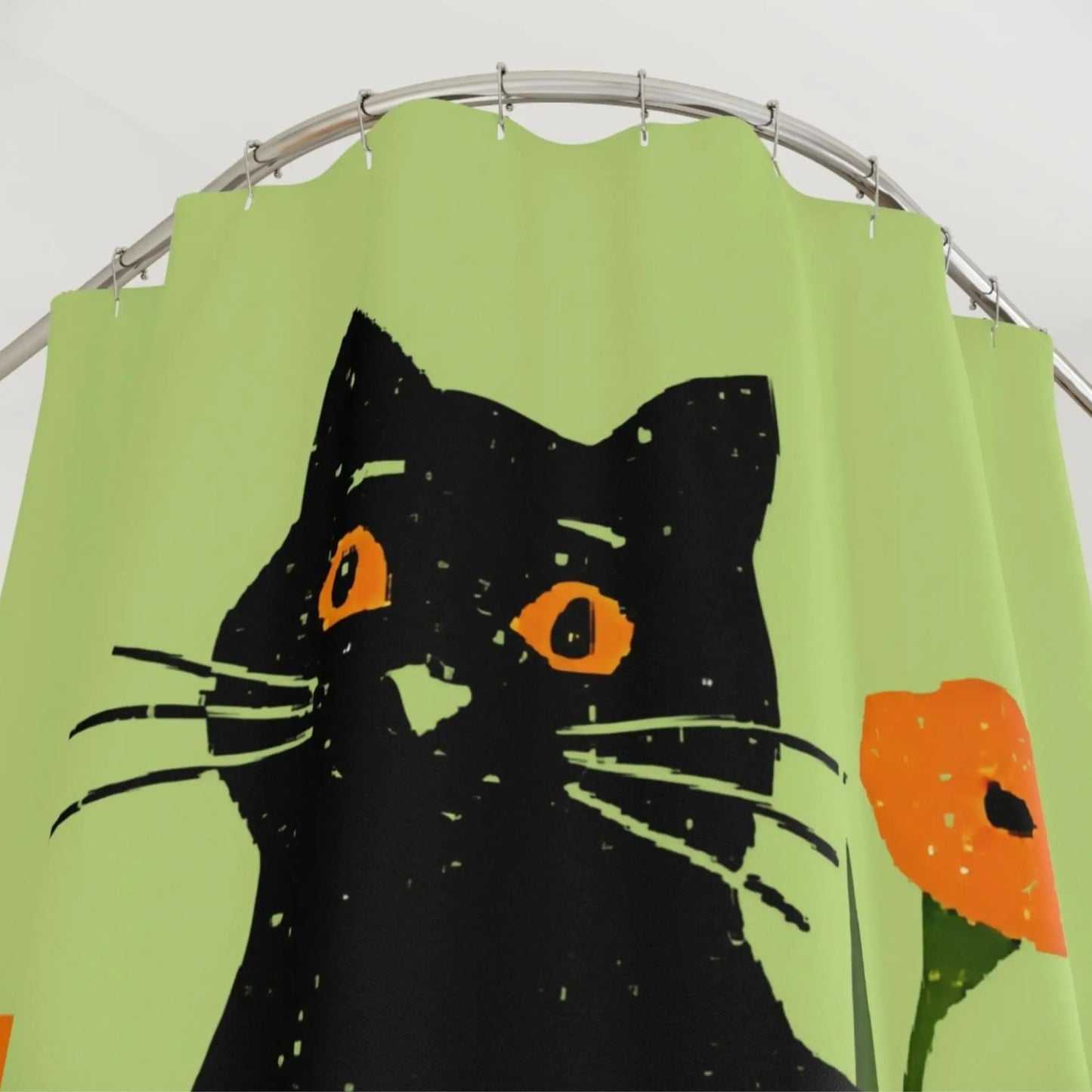 Fun Retro Black Cat Shower Curtain. - 71’’ × 74’’ - Home Decor