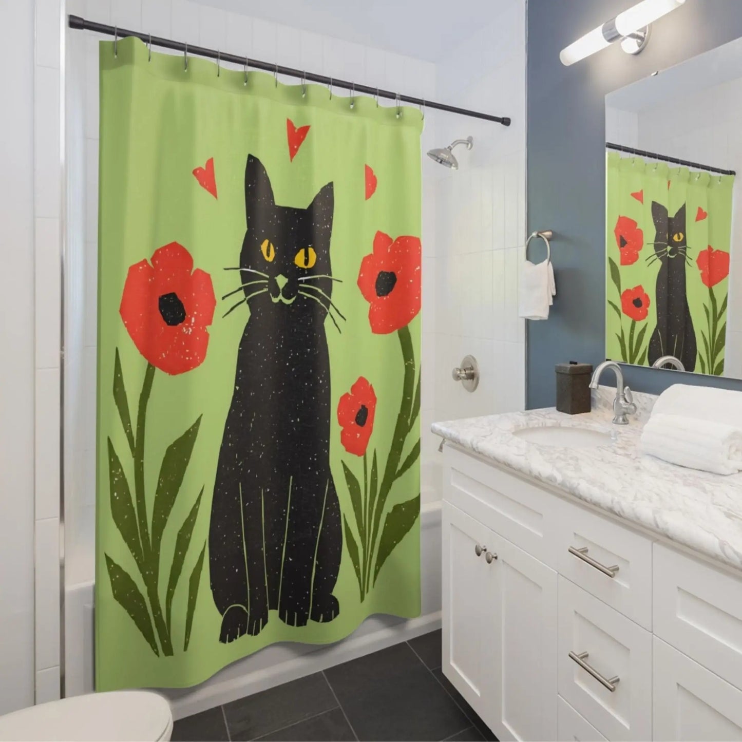 Retro Black Cat Shower Curtain - 71’’ × 74’’ - Home Decor