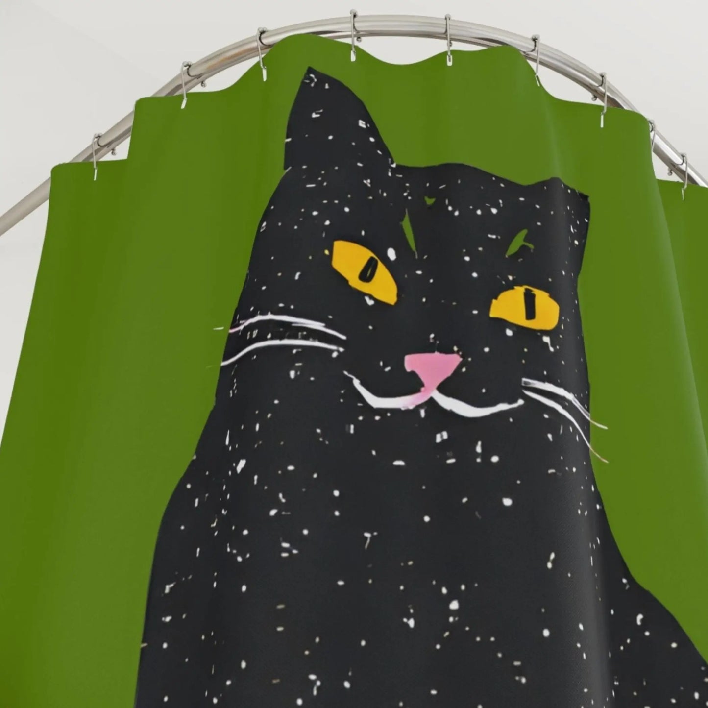 Happy Retro Black Cat Shower Curtain. - 71’’ × 74’’ - Home Decor