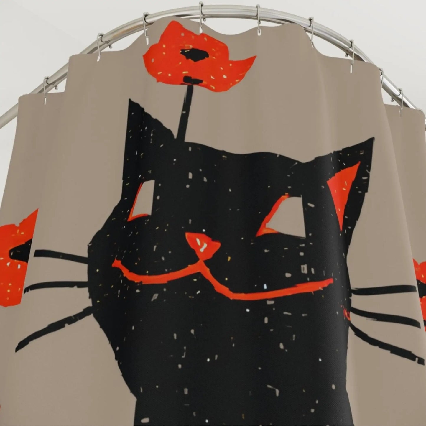 Quirky Retro Black Cat Shower Curtain. - 71’’ × 74’’ - Home Decor