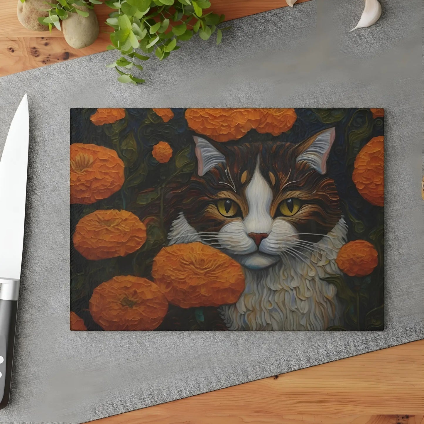Tabby Cat Glass Cutting Board - 8’’ x 11’’ / Rectangle - Cutting boards