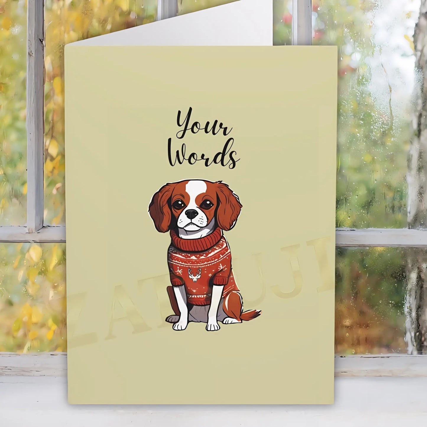 Ugly Sweater Cavalier King Charles personalized Greeting Cards (5 pack) - 5.8” x 8.2” / Semi Glossy / 5 pcs - Custom