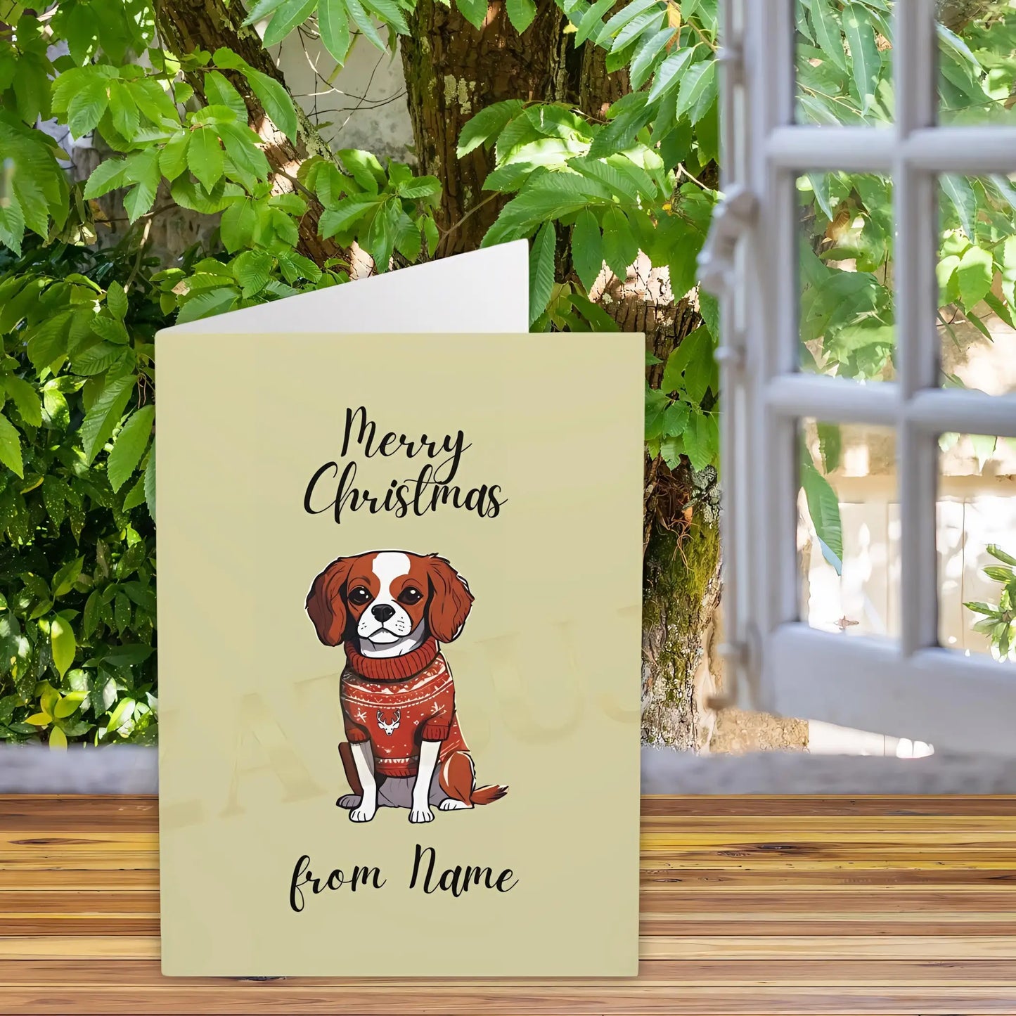 Ugly Sweater Cavalier King Charles personalized Greeting Cards (5 pack) - 5.8” x 8.2” / Semi Glossy / 5 pcs - Custom