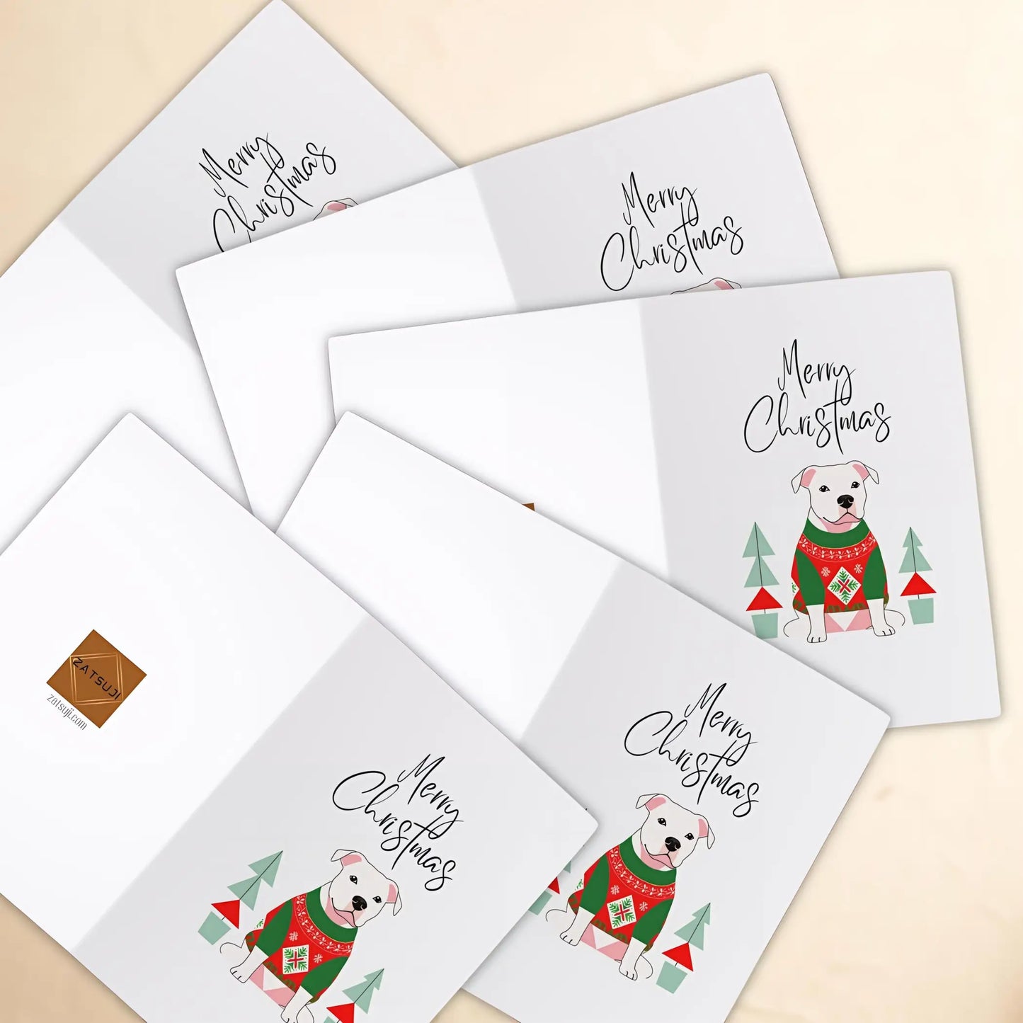 Ugly Sweater Pitbull Christmas Greeting Cards (5 Pack) - 5.8” x 8.2” / Semi Glossy / 5 pcs - Christmas Cards