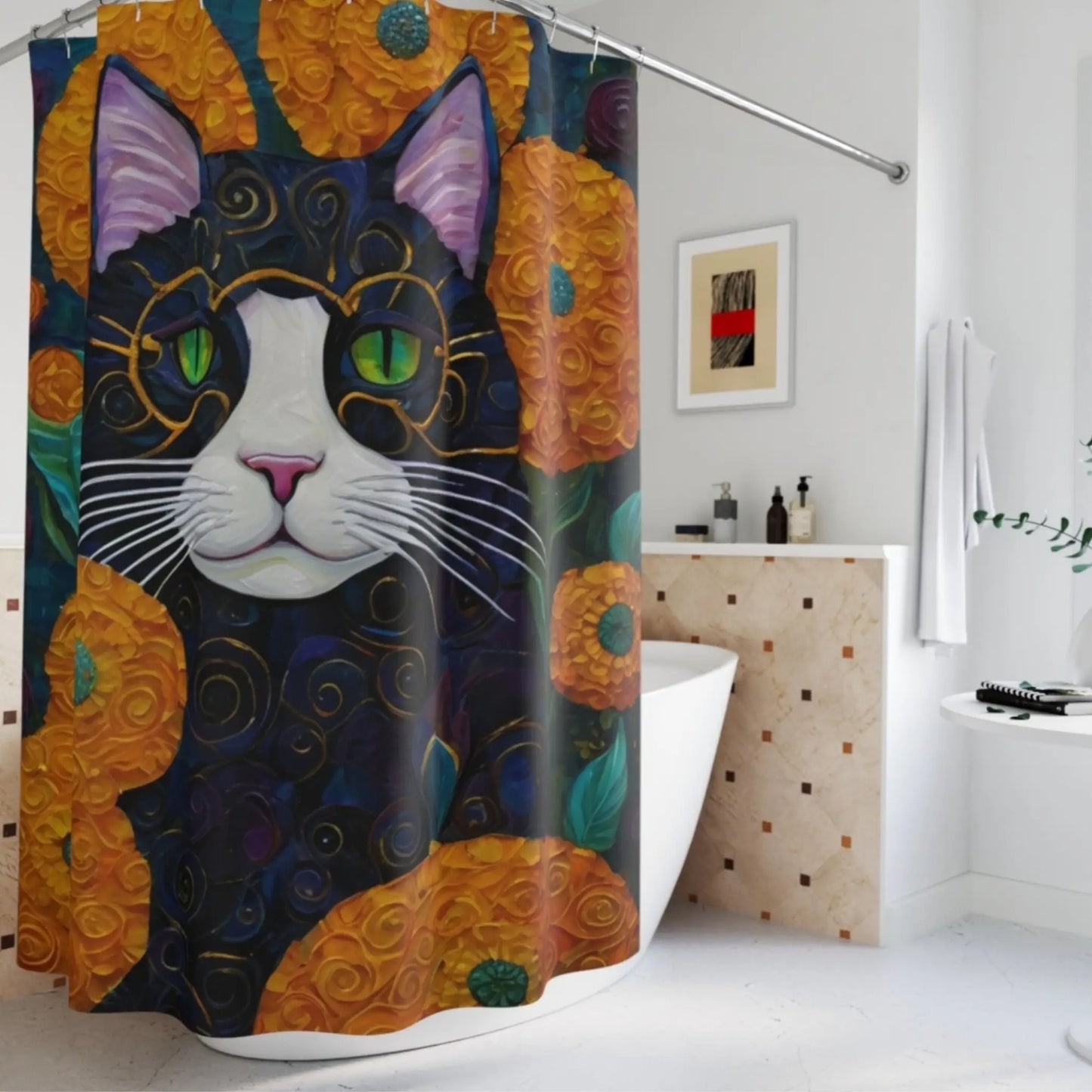 Whimsical Cat Shower Curtain - 71’’ × 74’’ - Shower curtain