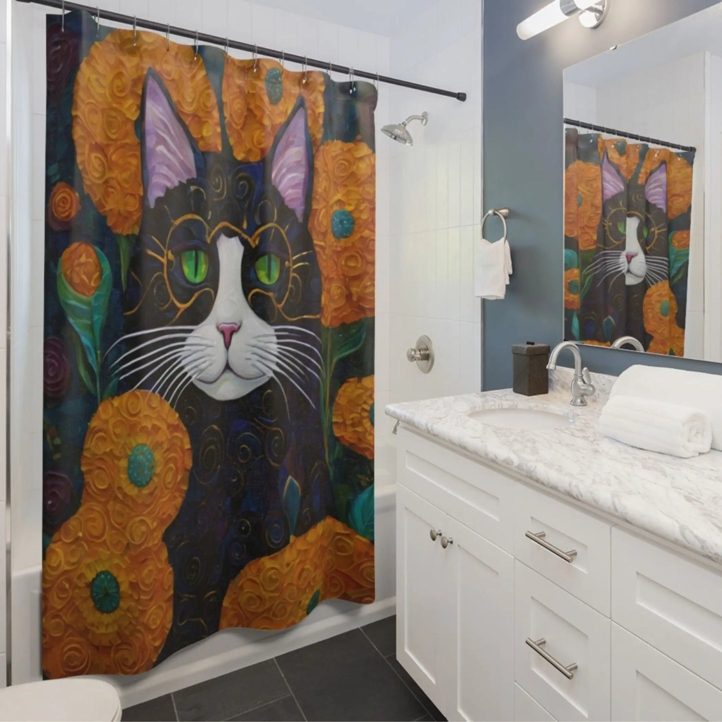 Whimsical Cat Shower Curtain - 71’’ × 74’’ - Shower curtain